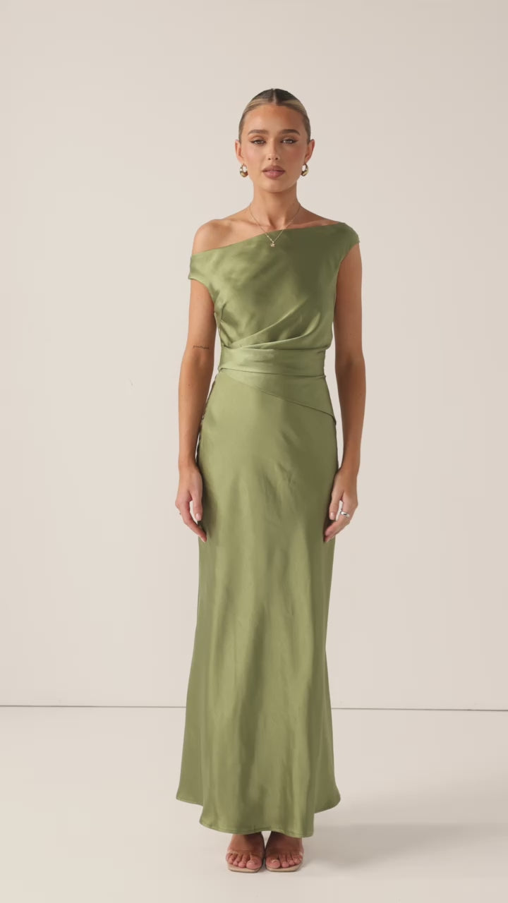Auria Off Shoulder Maxi Dress - Olive - Billy J
