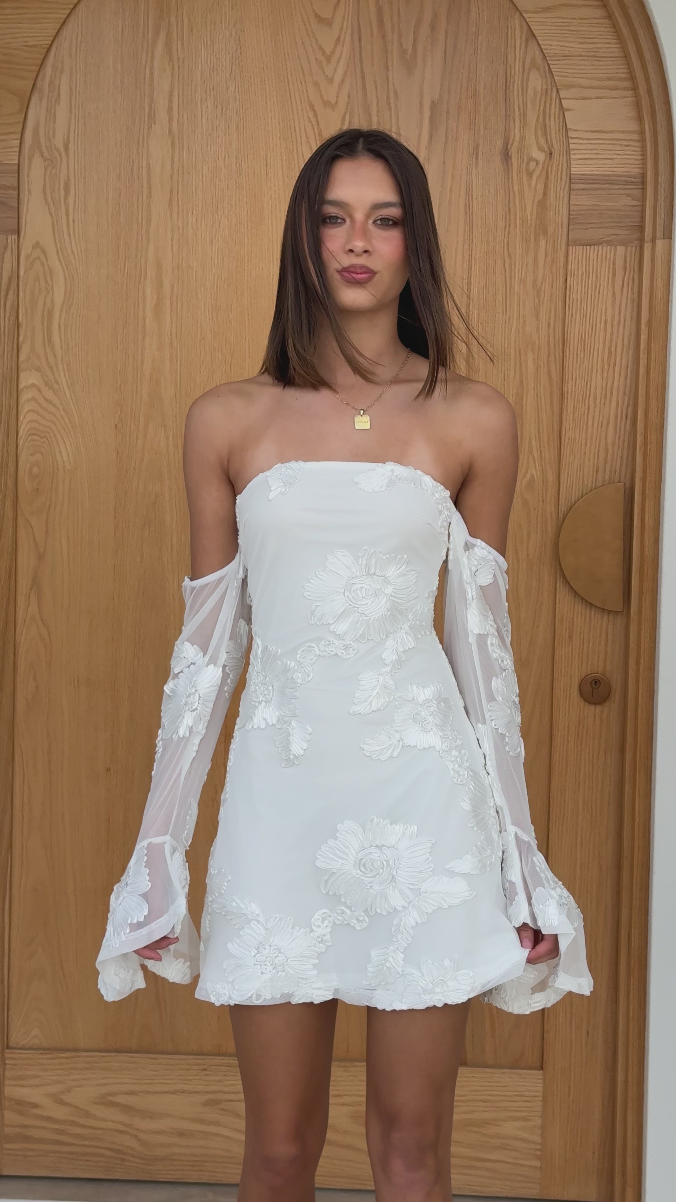 Load video: Nylah Mini Dress - White - Billy J
