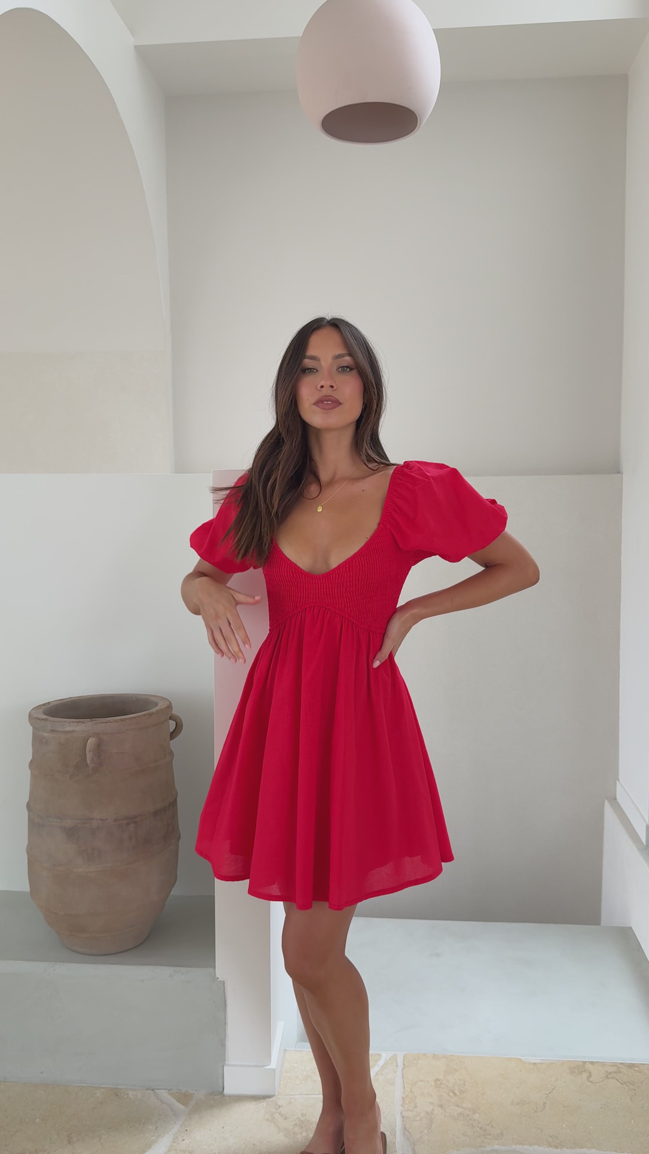 Load video: Sahirah Mini Dress - Red - Billy J