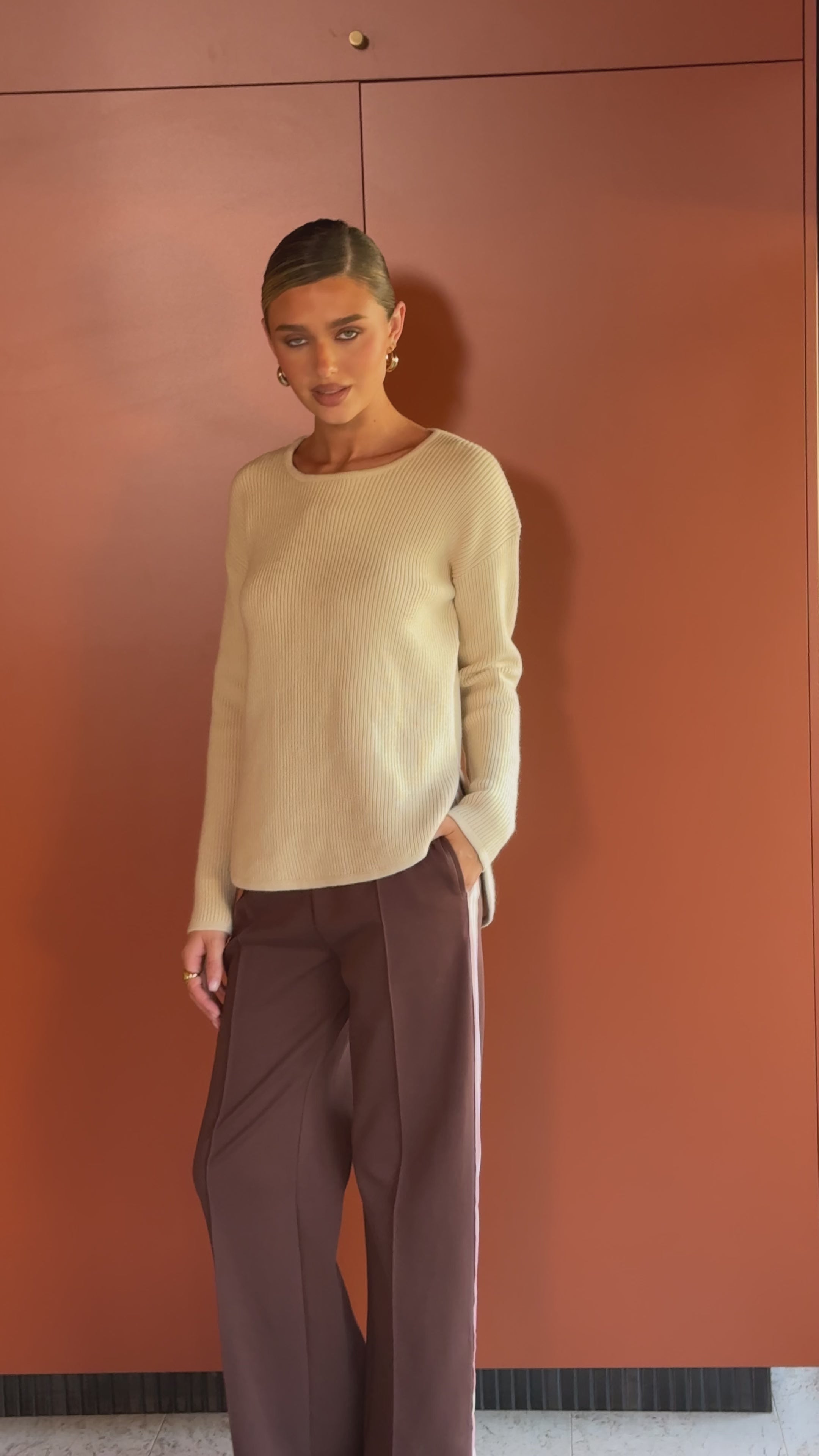 Load video: Isaiah Racer Stripe Pleated Trackpants - Chocolate/Pink - Billy J