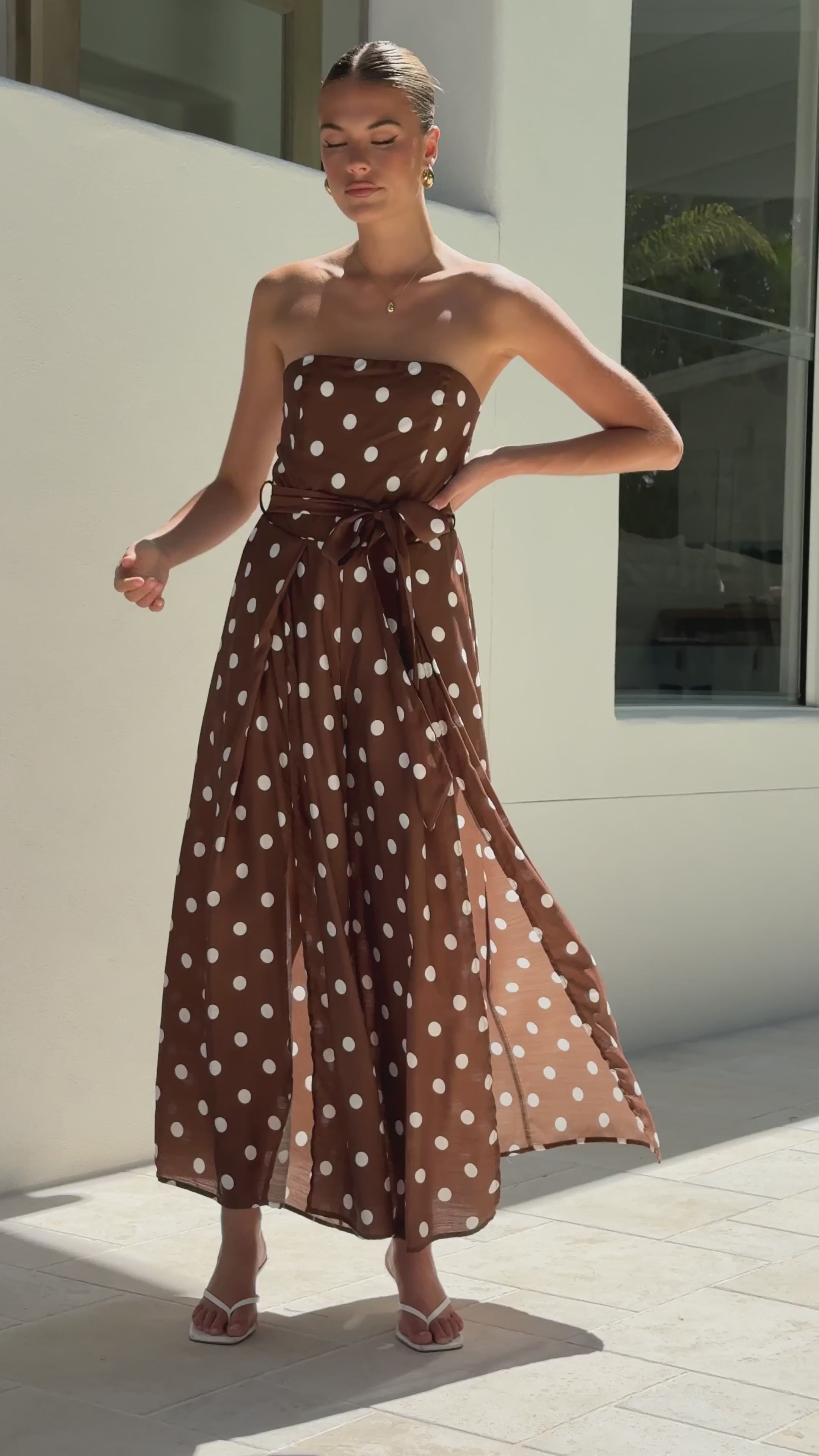 Load video: Astra Jumpsuit - Chocolate Polka - Billy J