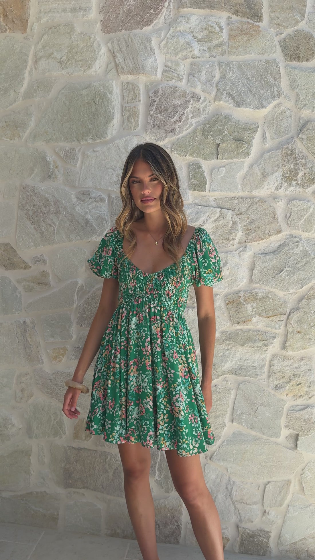Sahirah Mini Dress - Green Floral - Billy J