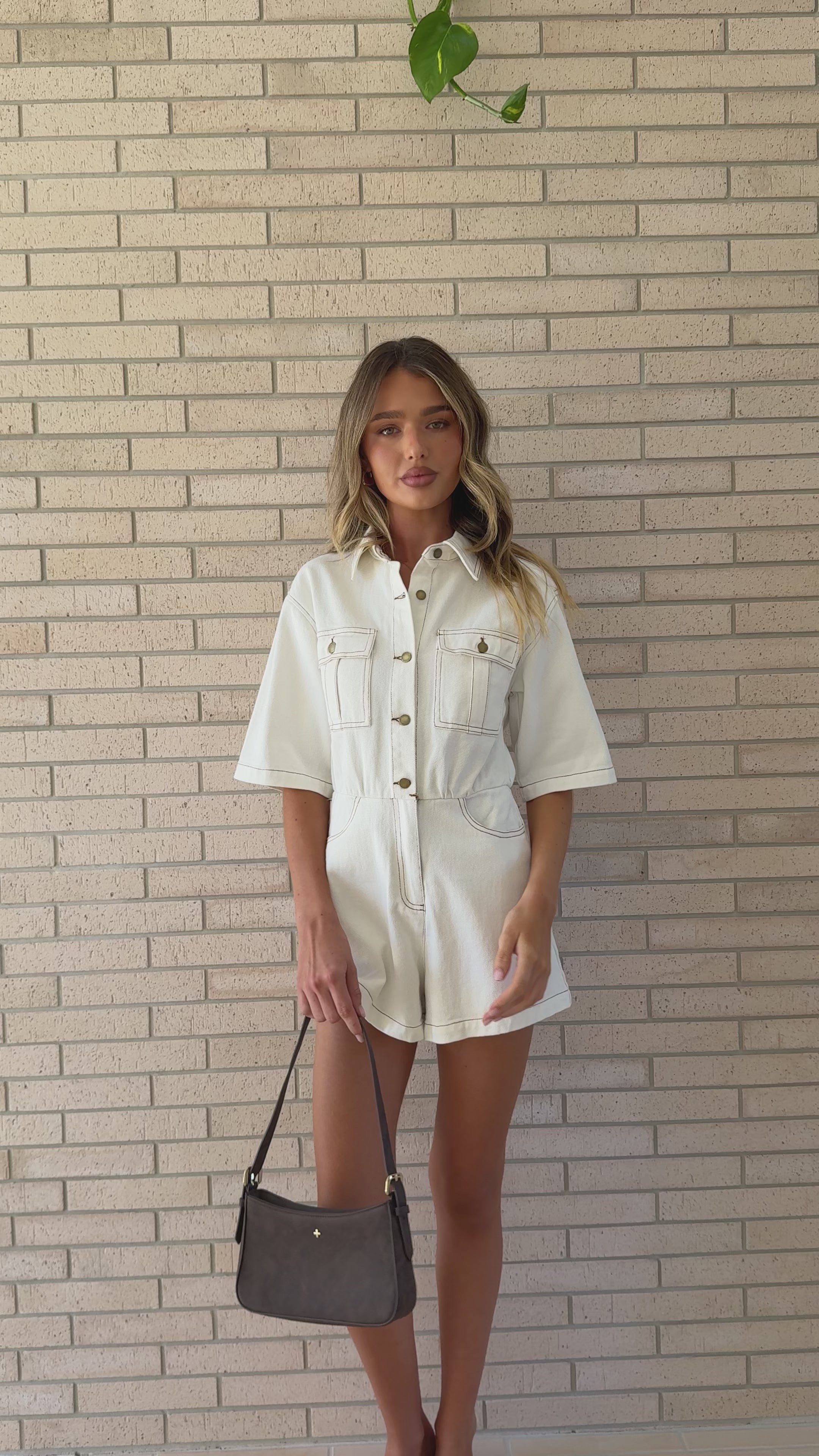 Load video: Rayla Denim Playsuit - White - Billy J