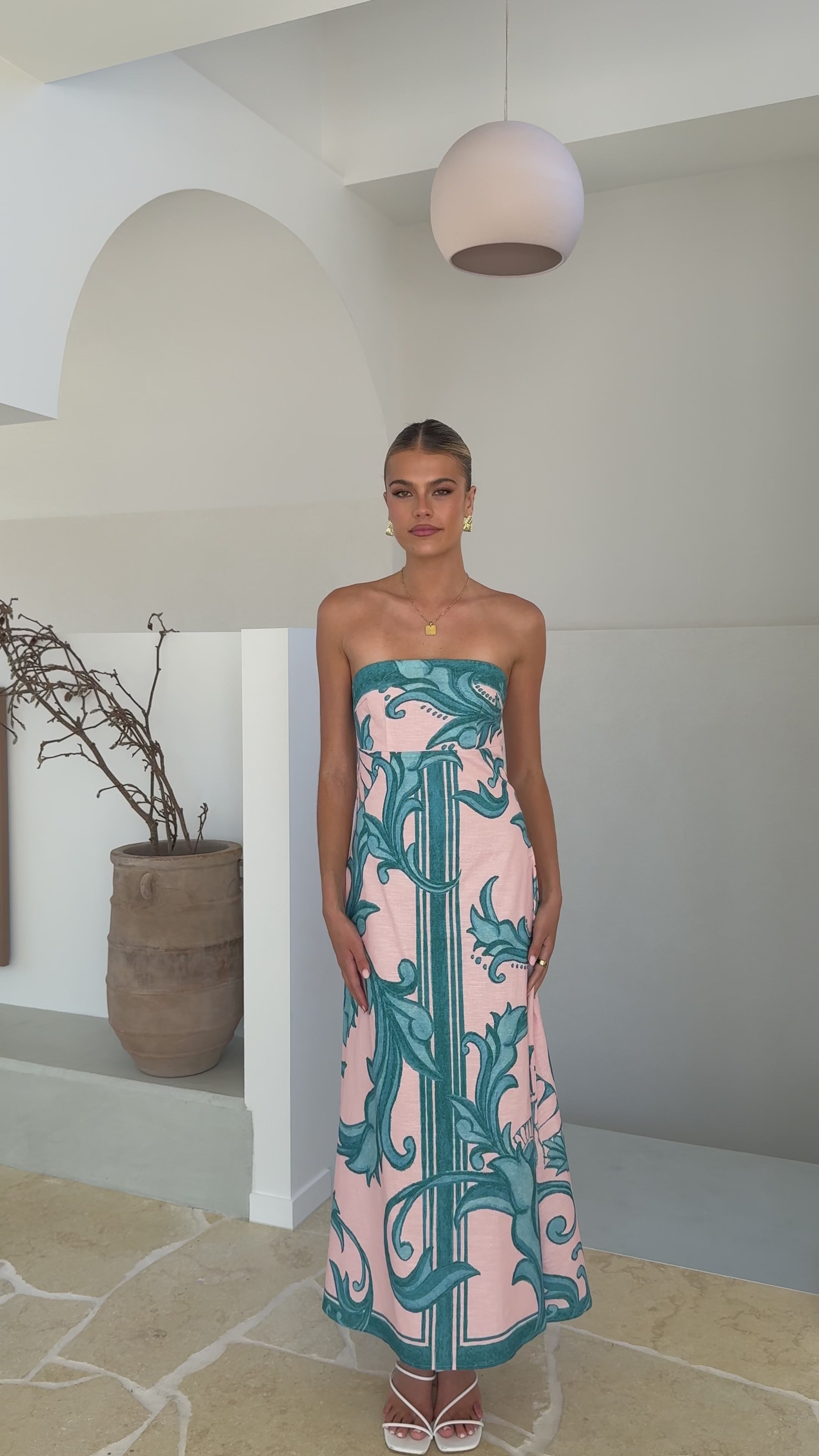 Load video: Madra Maxi Dress - Aqua / Pink Zayna - Billy J