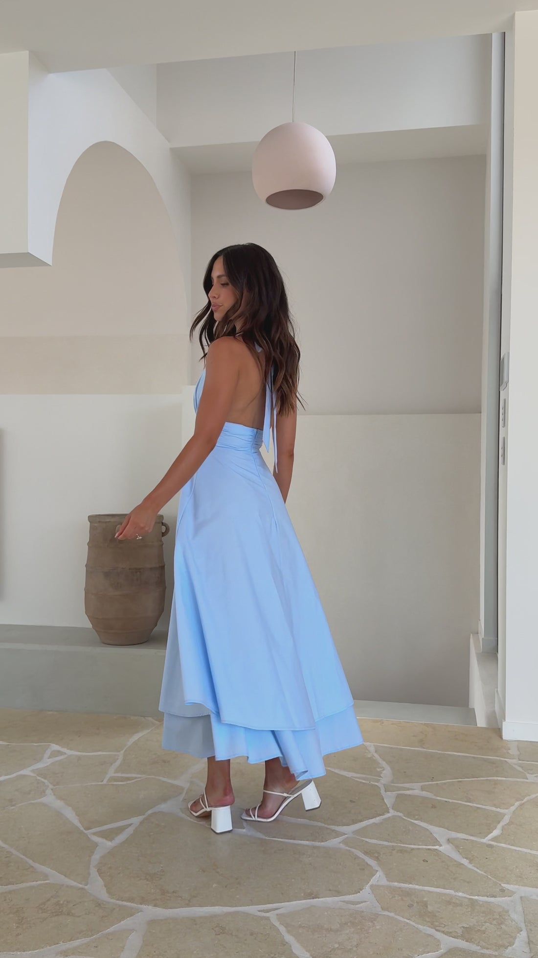 Kathy Halter Neck Maxi Dress - Light Blue - Billy J