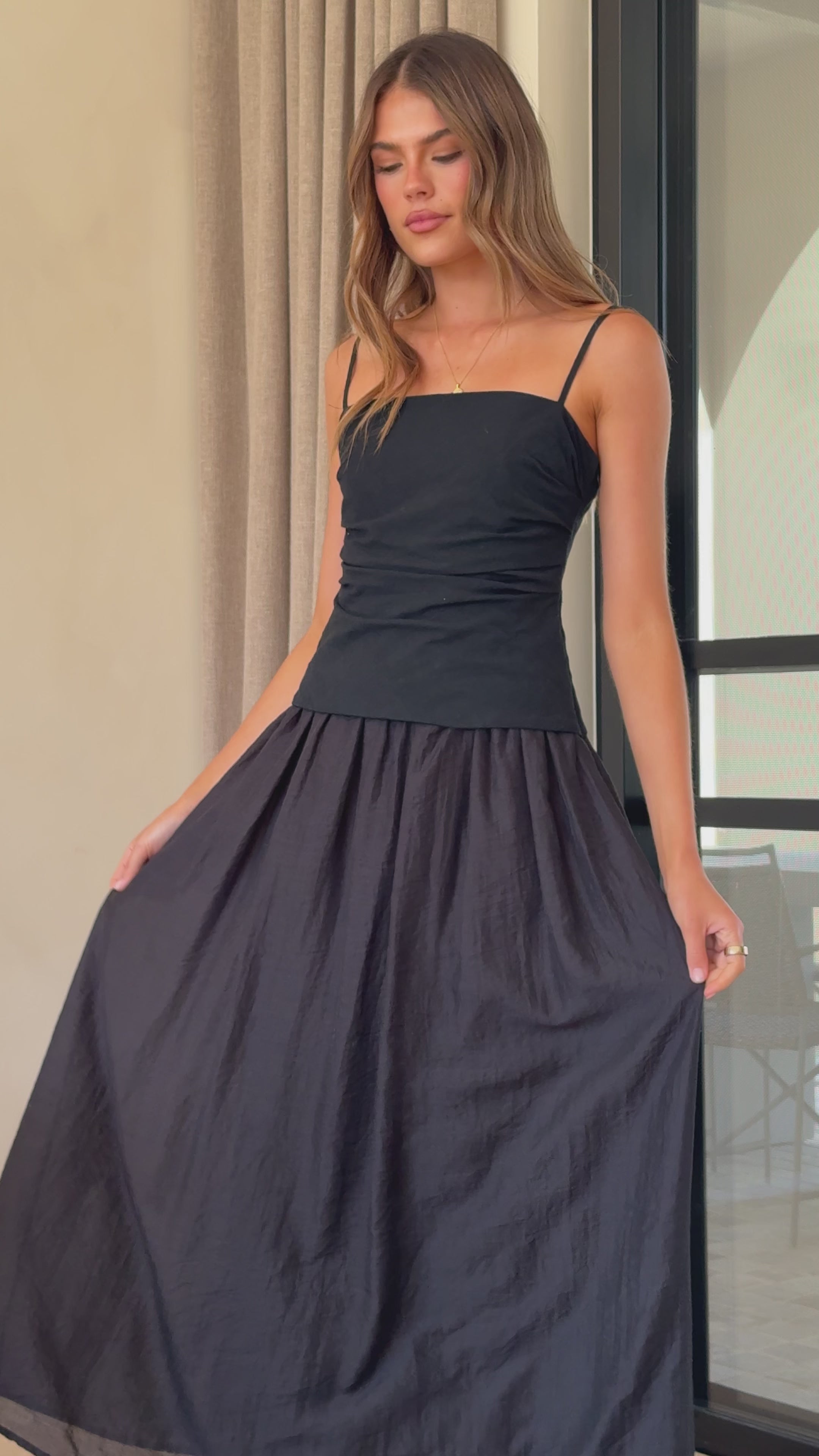 Load video: Valentina Maxi Dress - Black - Billy J