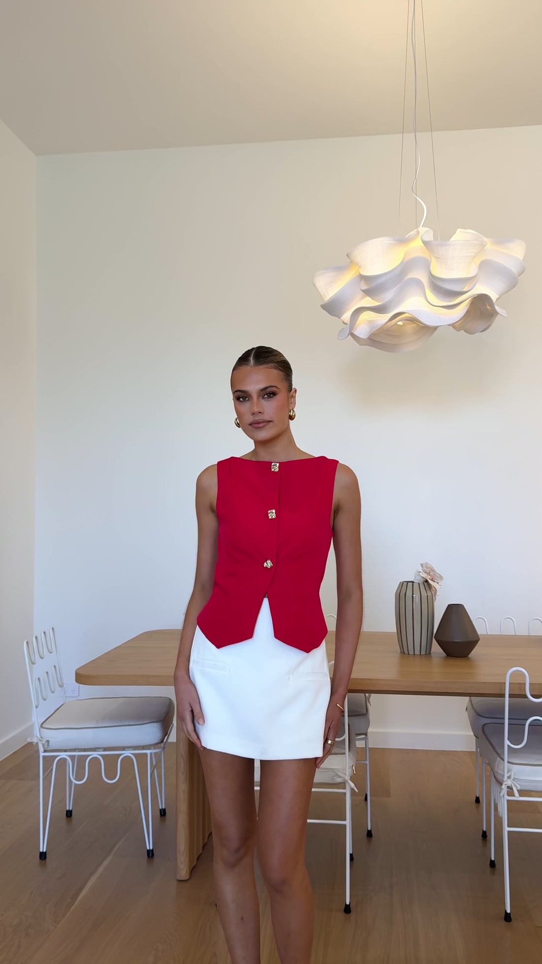 Alexis Button Up Vest - Red - Billy J