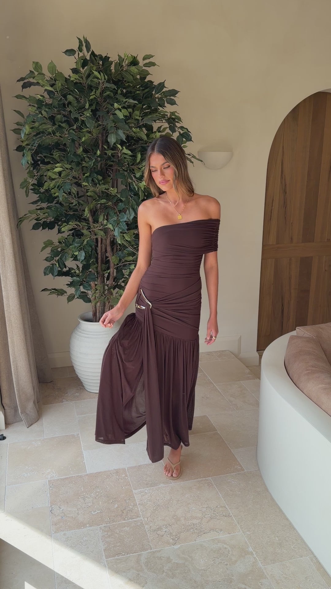 Load video: Dalia Maxi Dress - Chocolate - Billy J