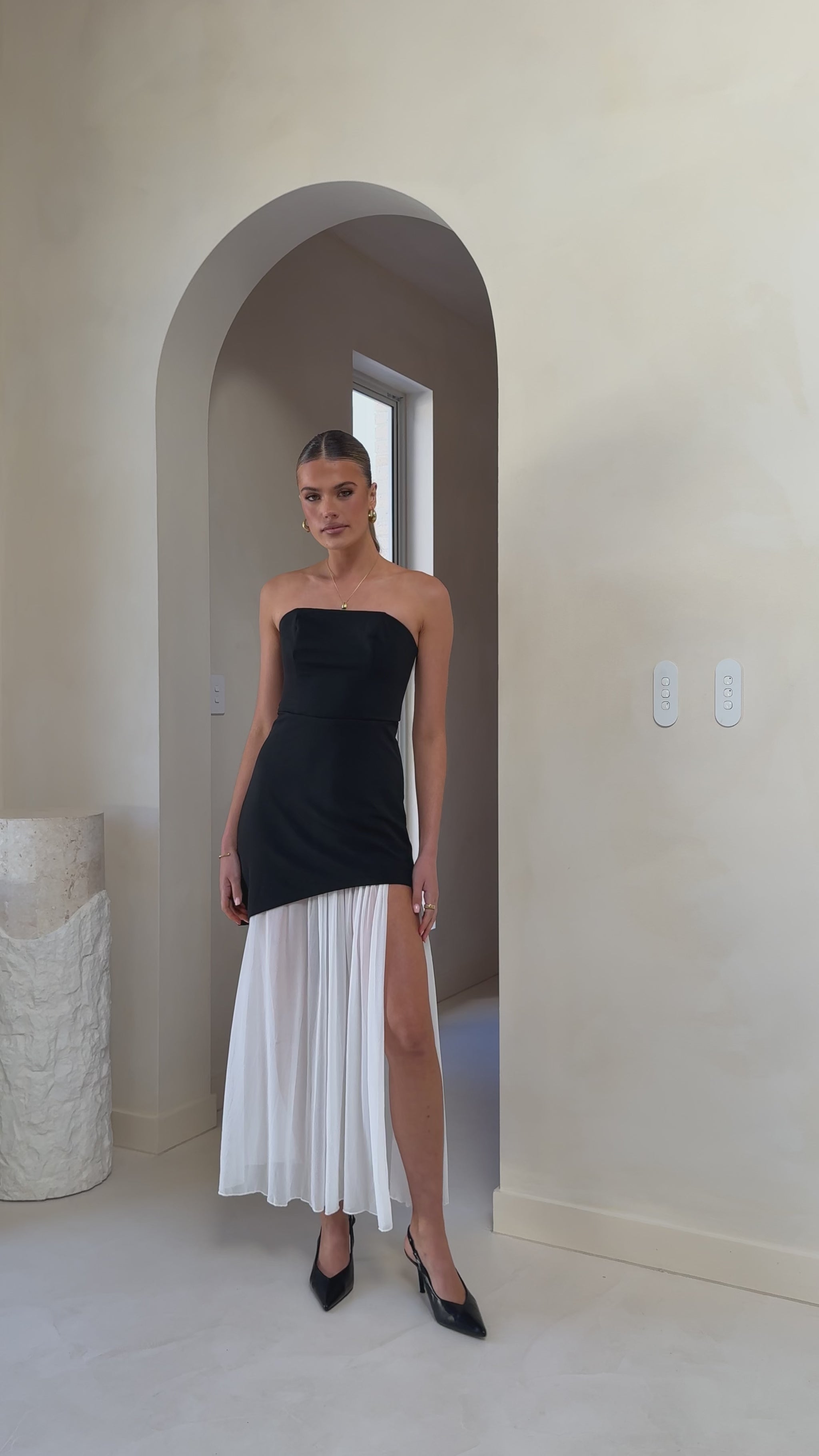 Fenella Asymmetrical Maxi Dress - Black / White - Billy J