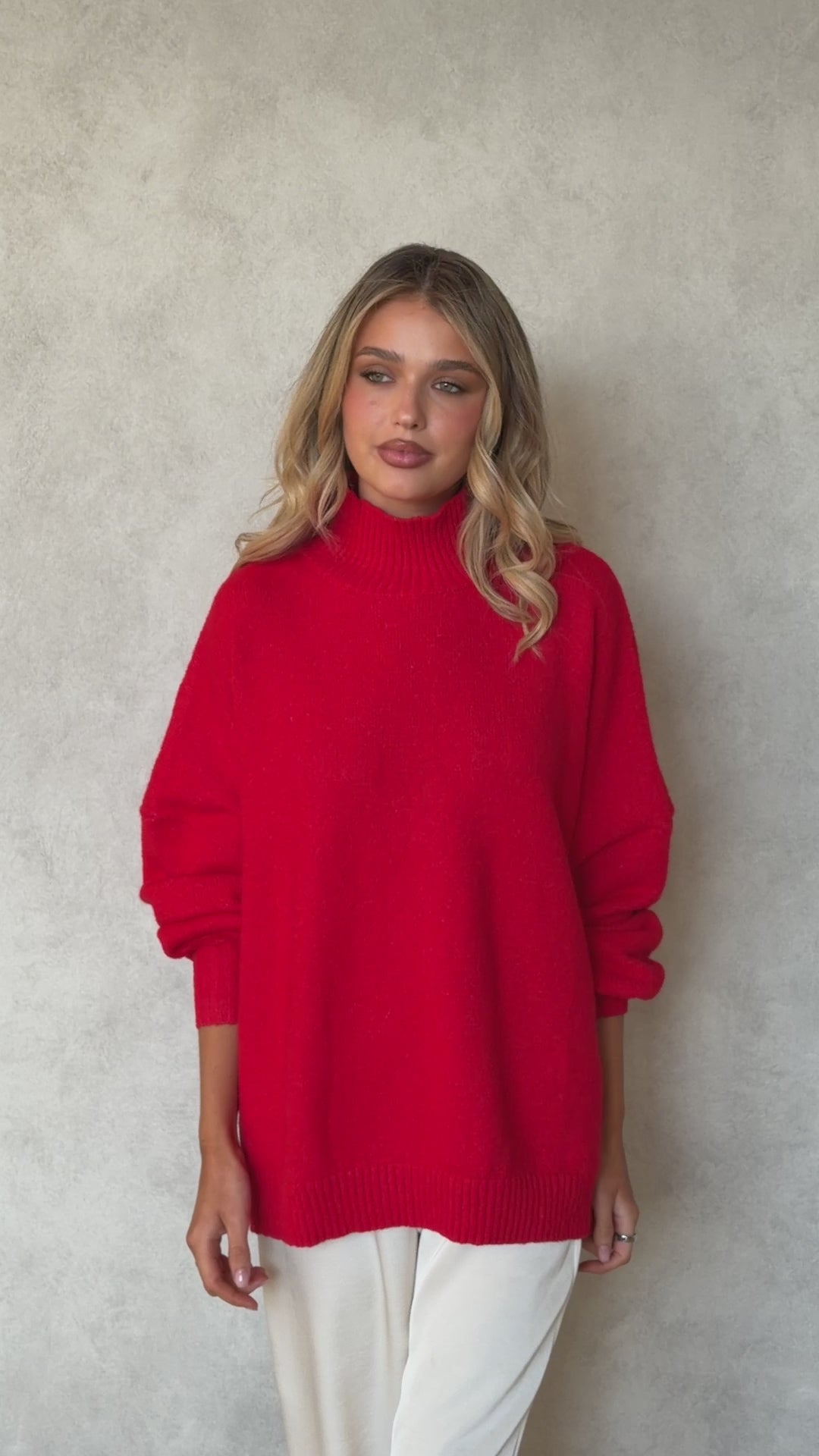 Load video: Harita Knitted Sweater - Red - Billy J