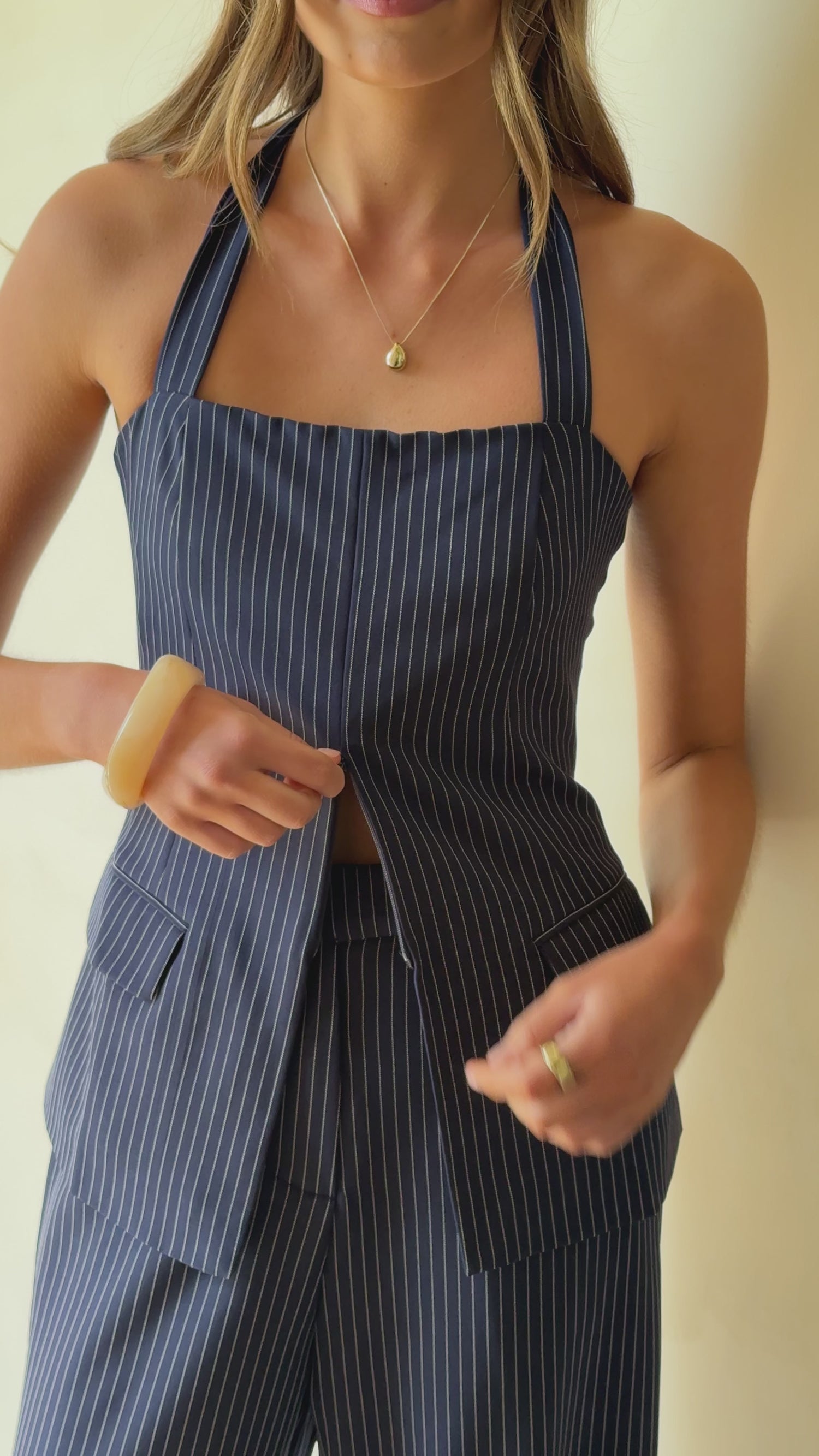 Fallon Halter Neck Top - Navy - Billy J