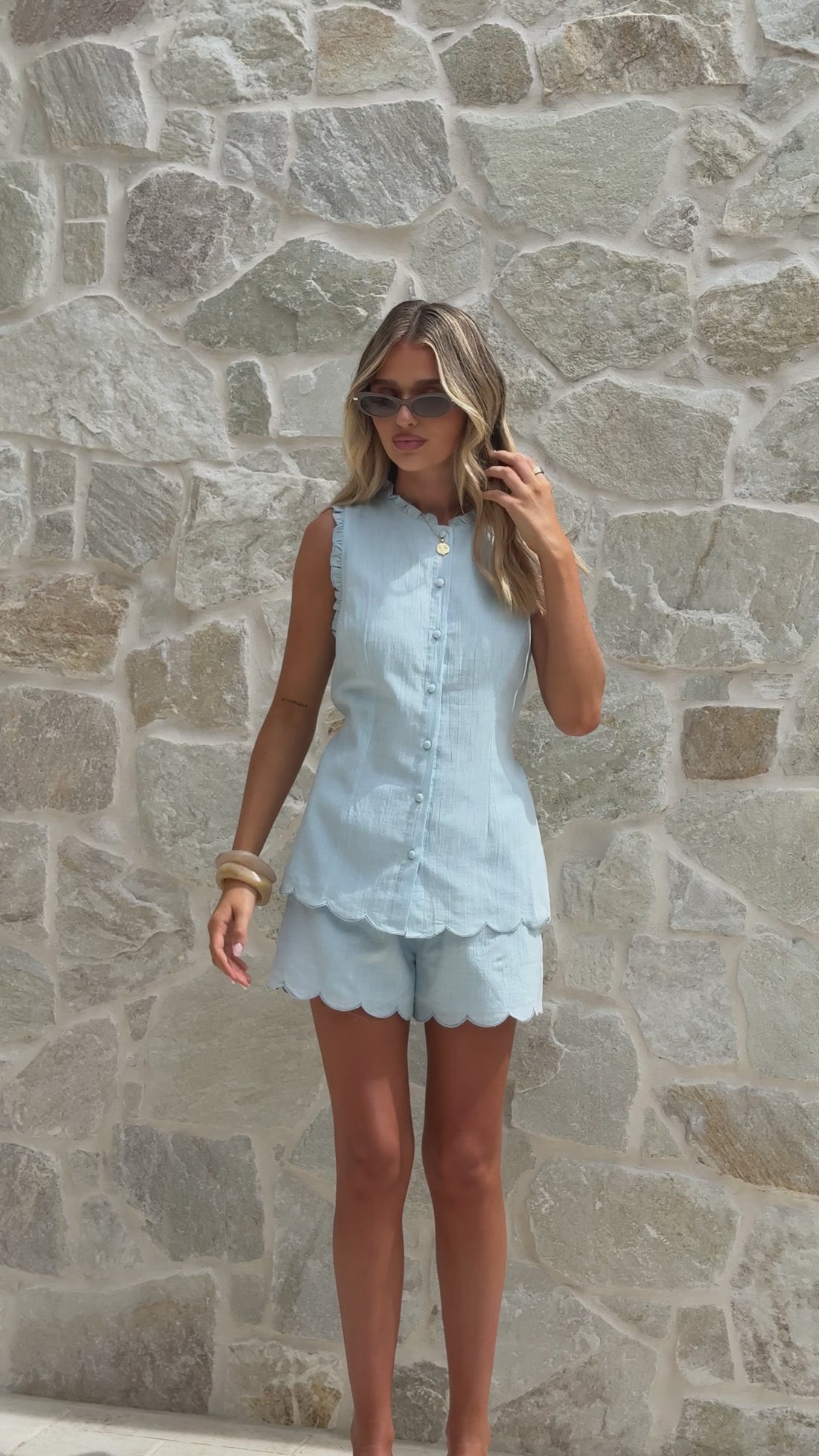 Finlay Scalloped Hem Shorts - Blue - Billy J