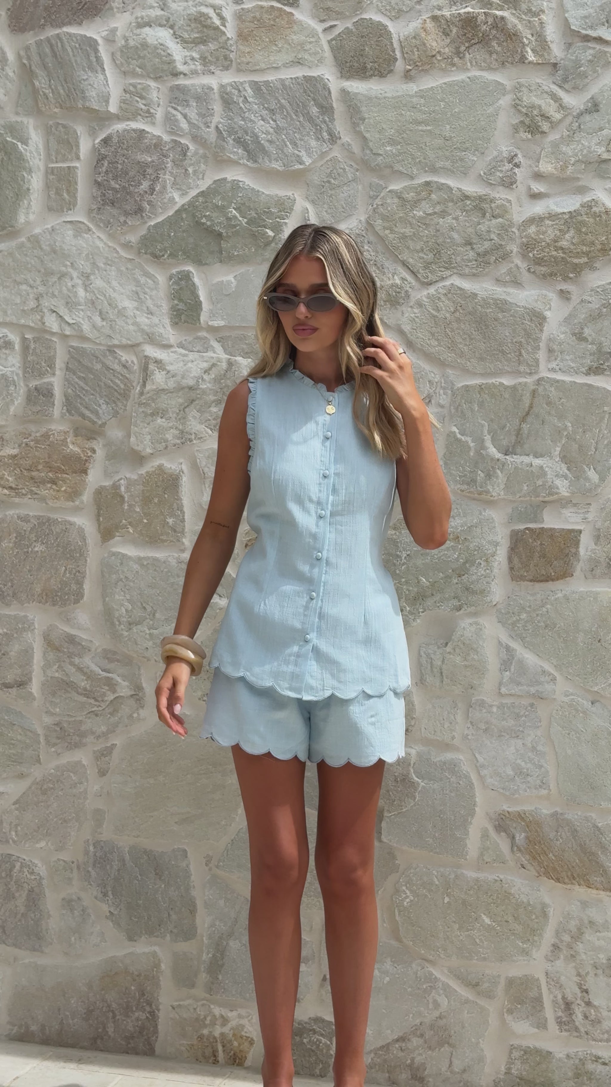 Finlay Scalloped Hem Shorts - Blue - Billy J