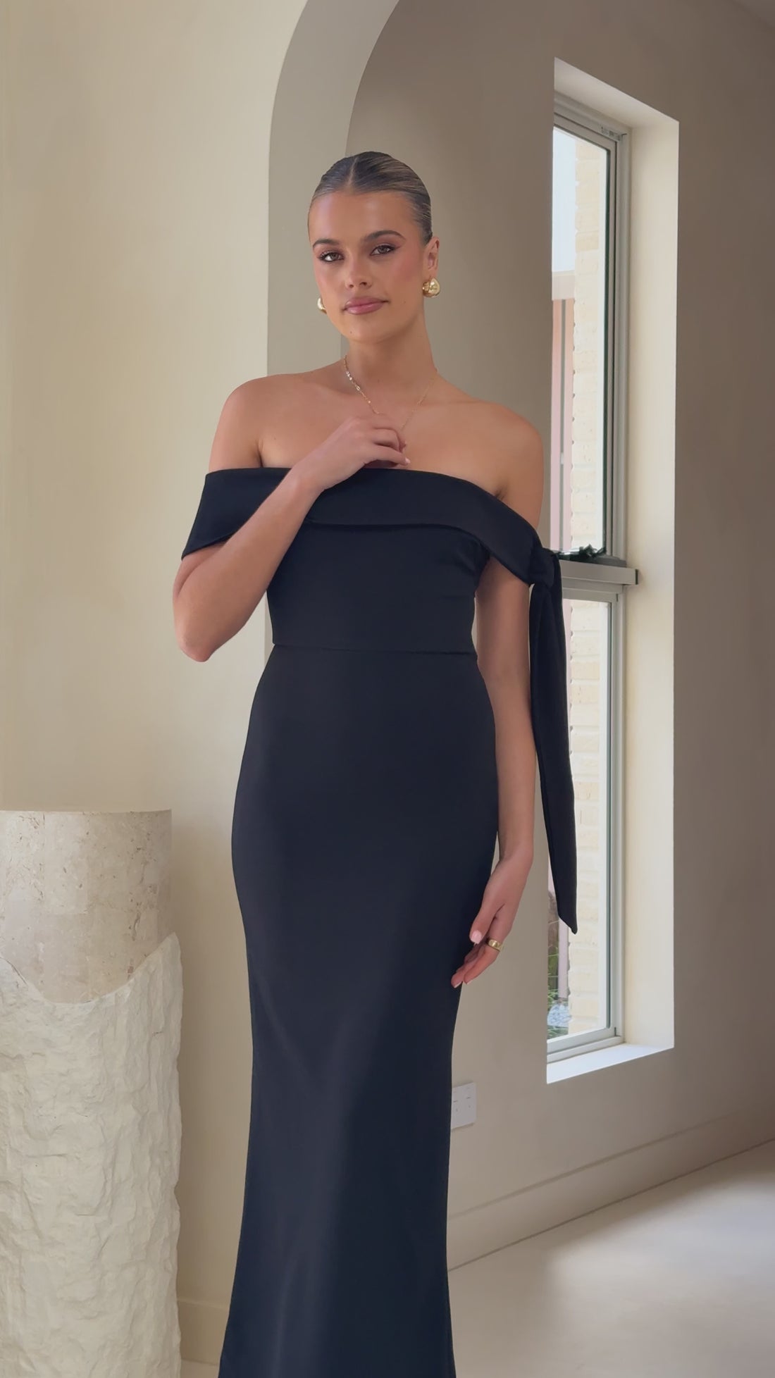 Halen Off Shoulder Midi Dress - Black - Billy J