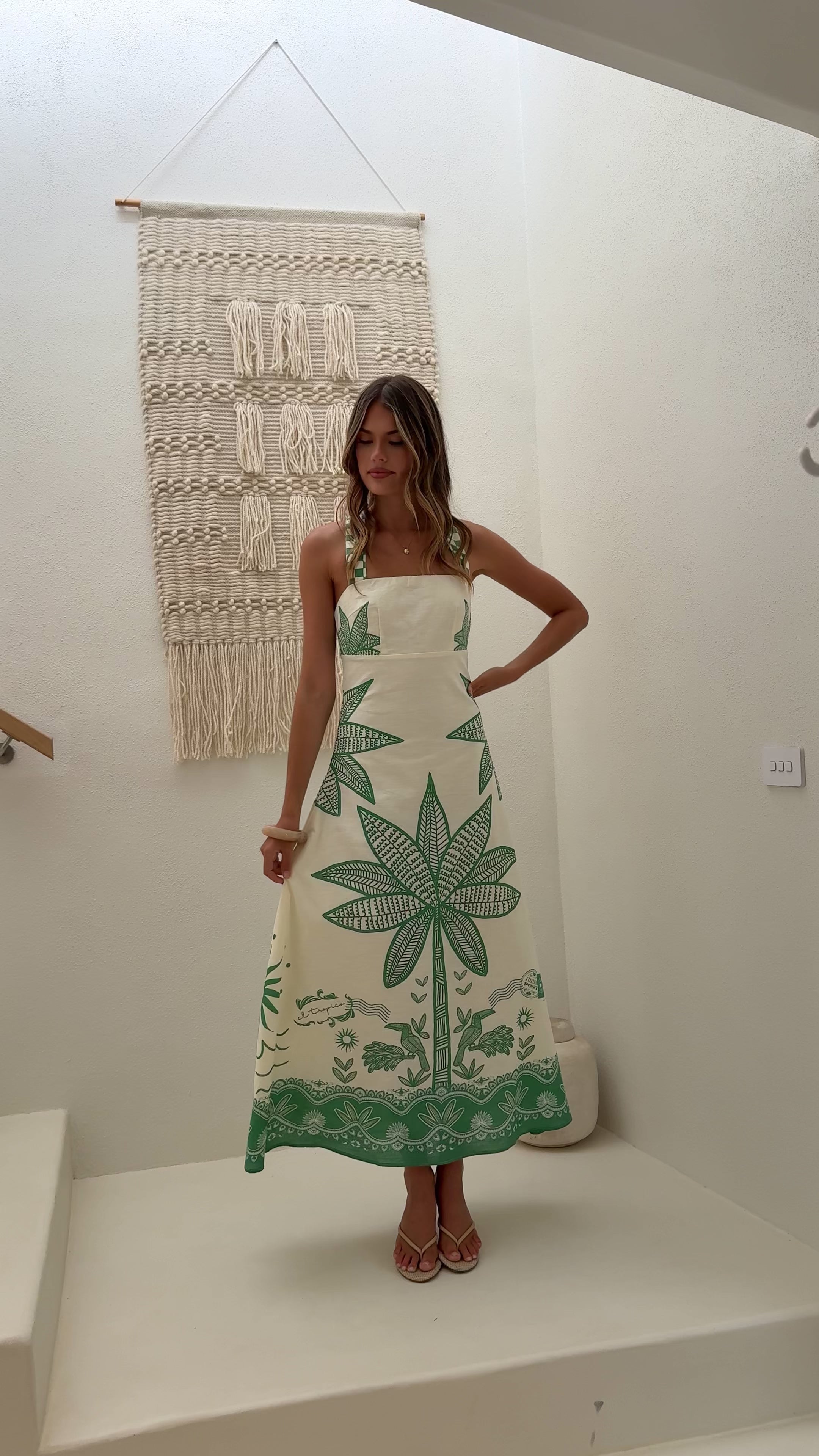 Load video: Sella Maxi Dress - Sage Palm Print - Billy J
