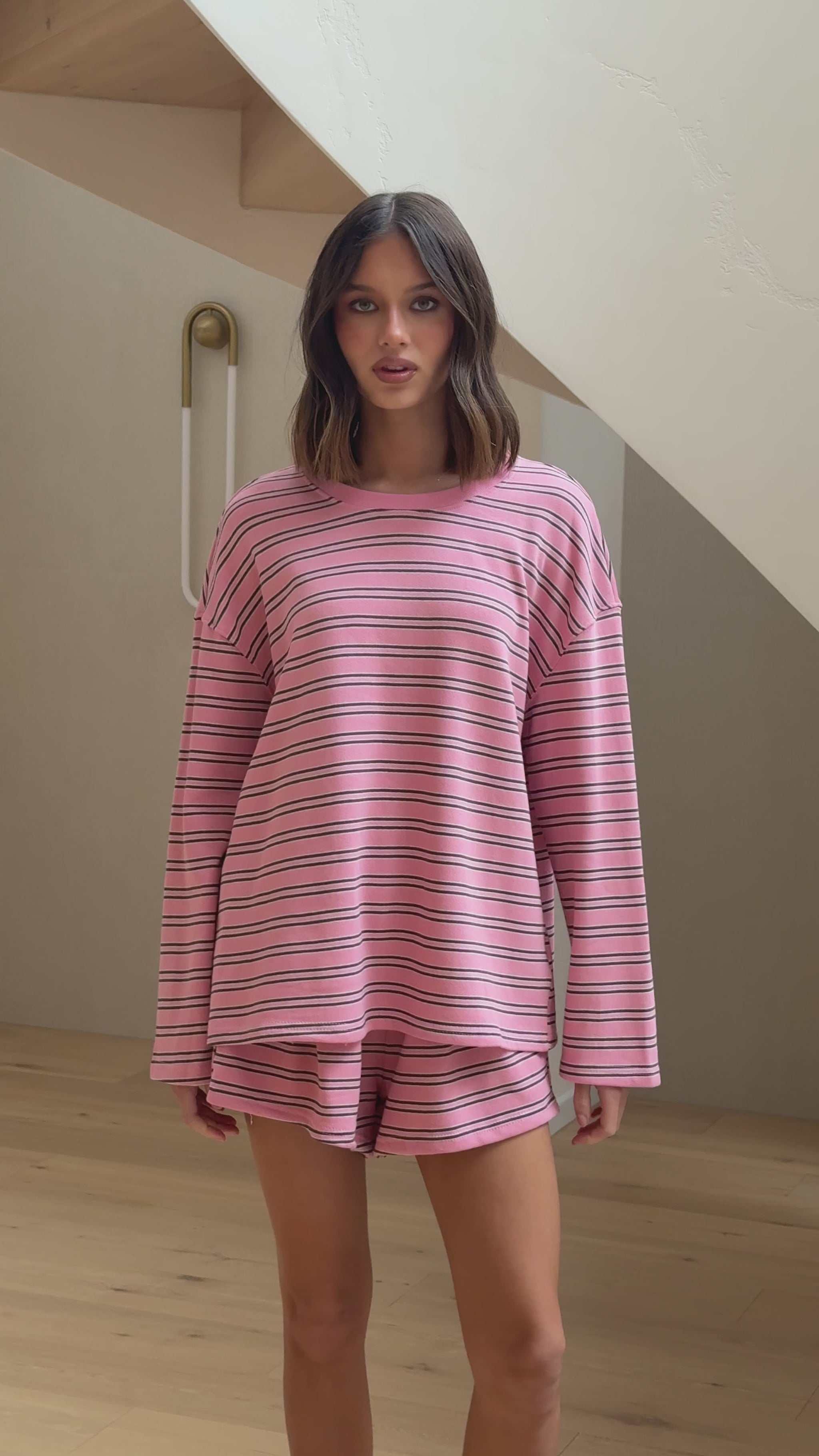 Everly Top And Shorts Set - Pink/Choc Stripe - Billy J