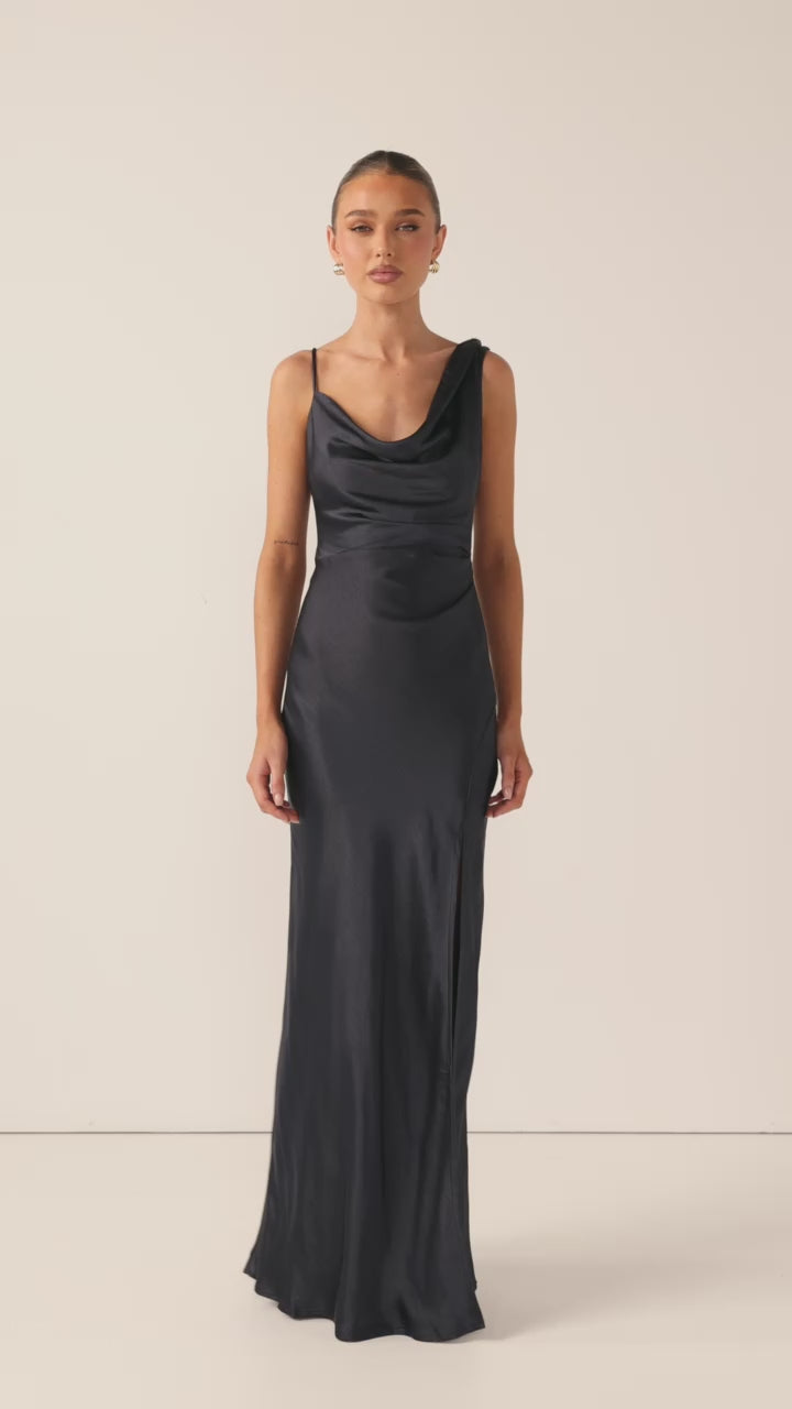 Load video: Iris Asymmetrical Maxi Dress - Navy
