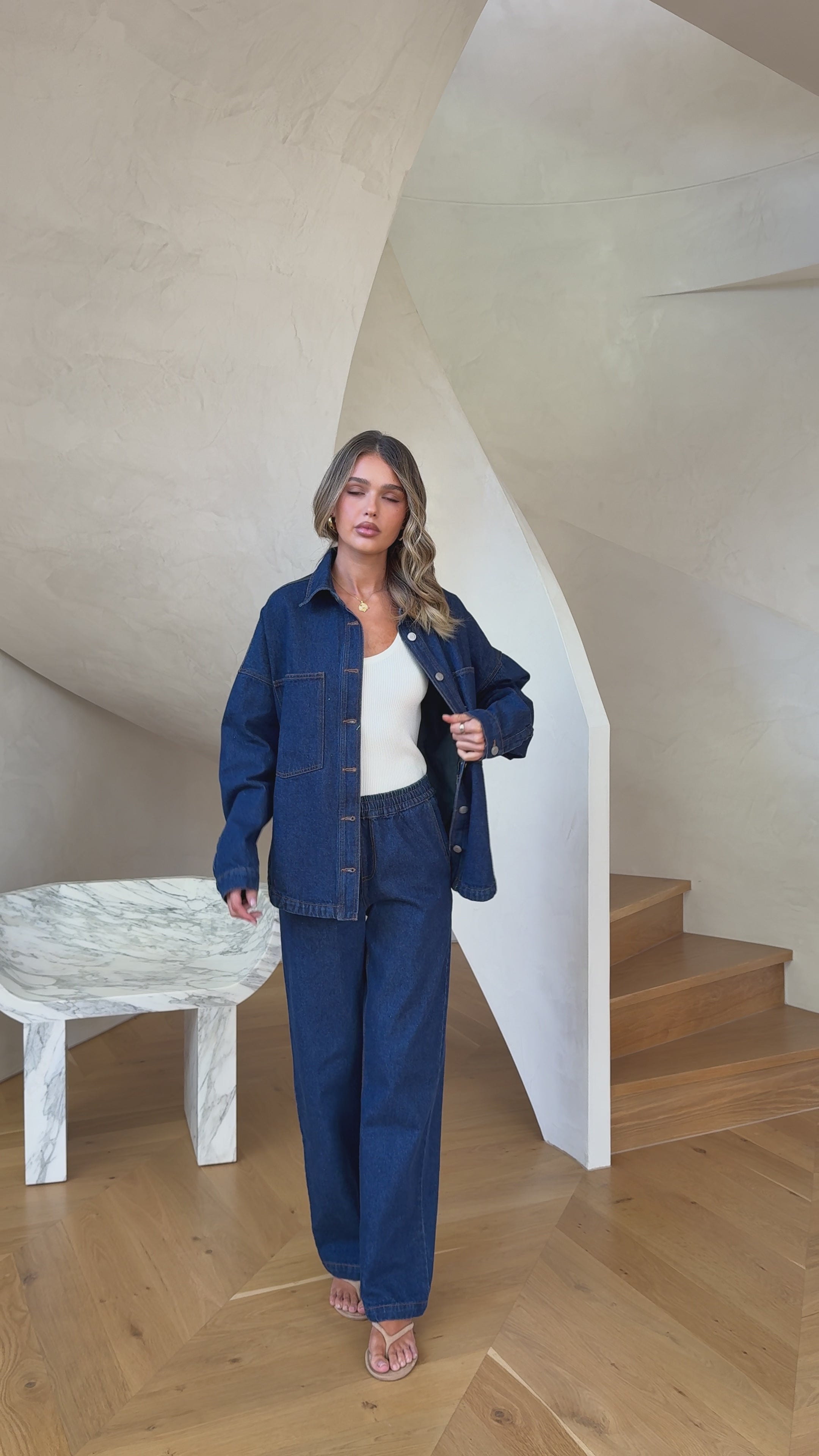 Load video: Zina Denim Jacket - Dark Blue - Billy J