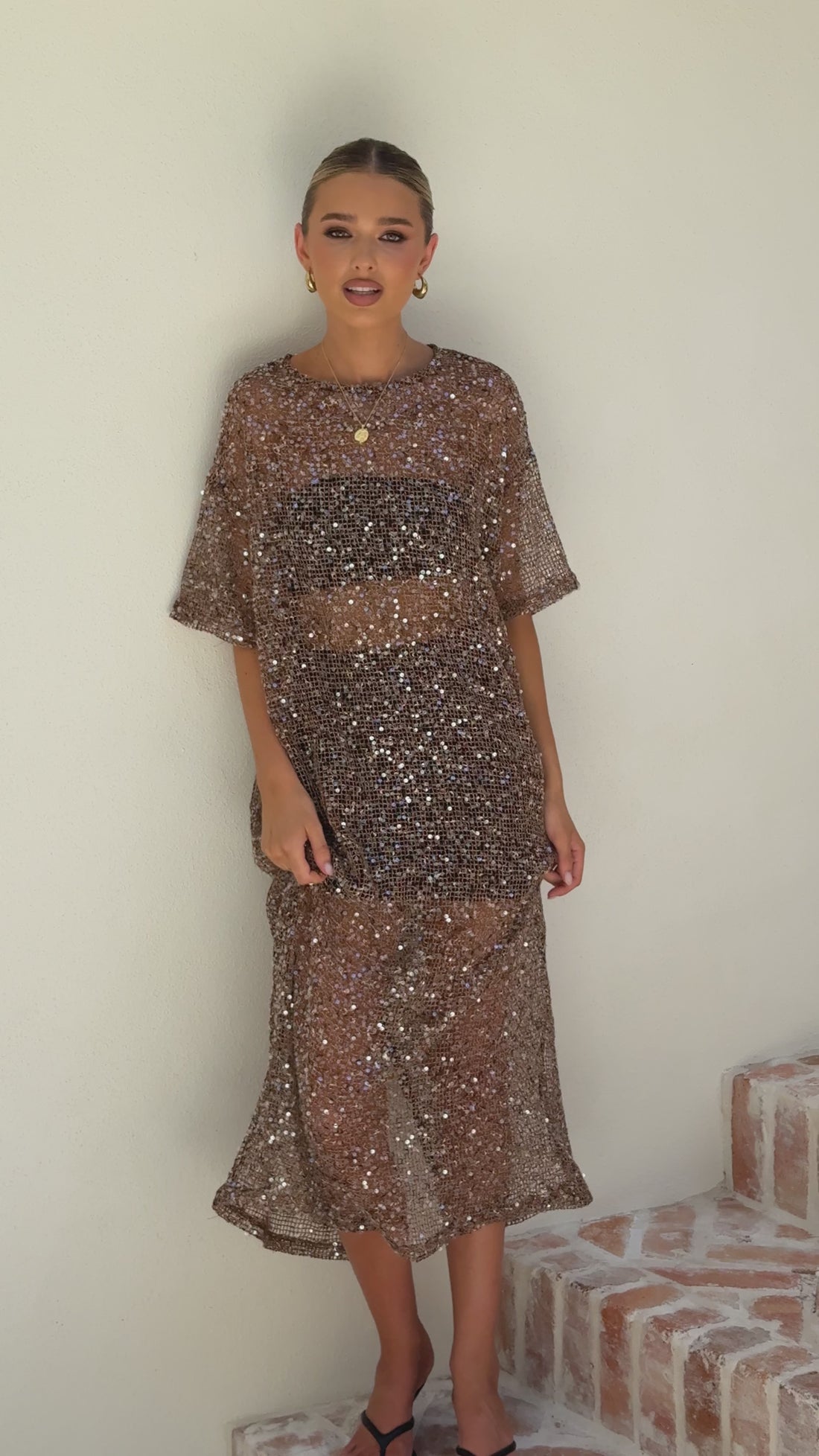 sequins maxi dress Brandy Gown- Midnight Sequin X-Small / Midnight Sequin hip 35.1 in XS / Mocha