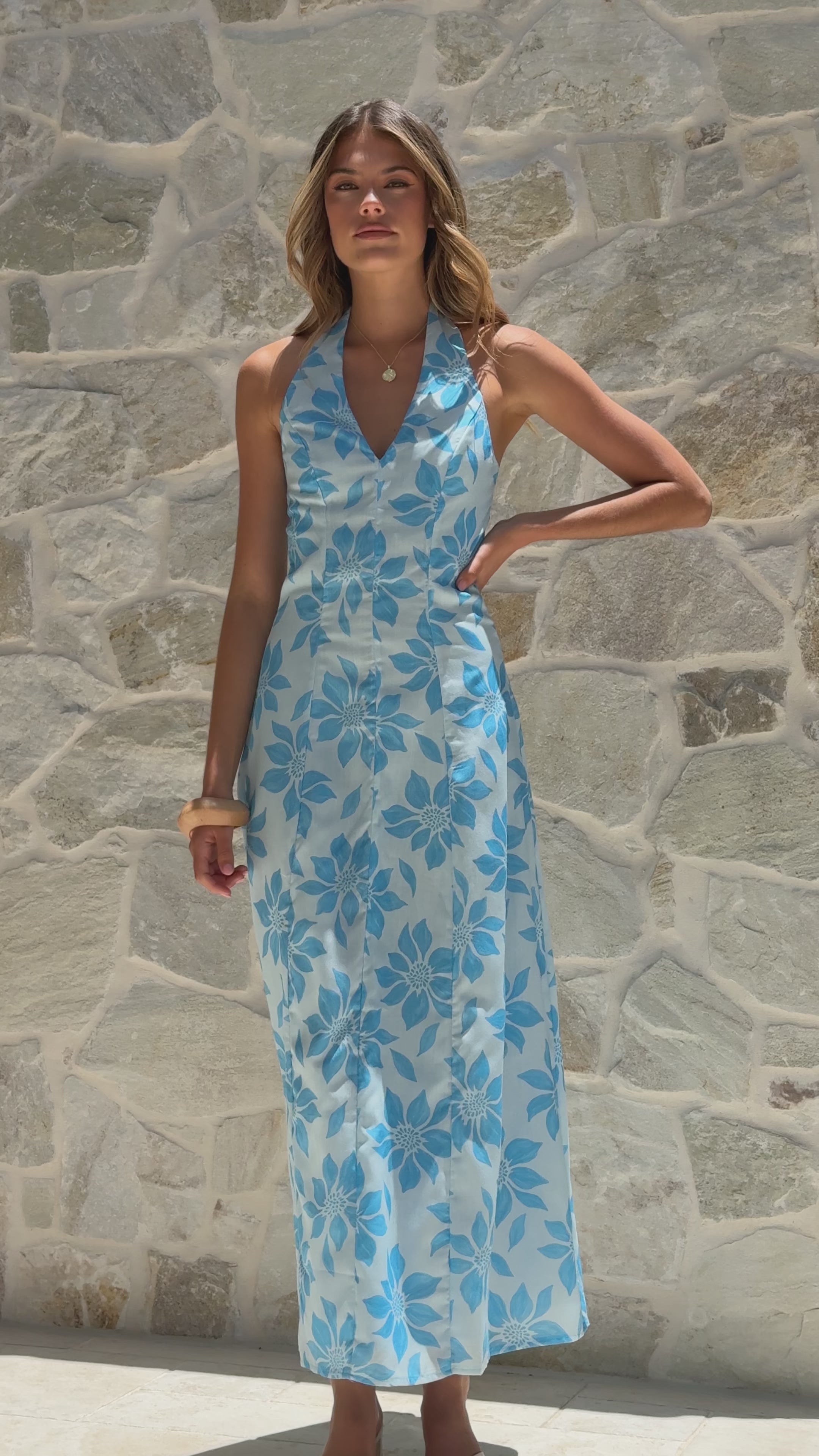 Load video: Solange Maxi Dress - Blue Floral - Billy J