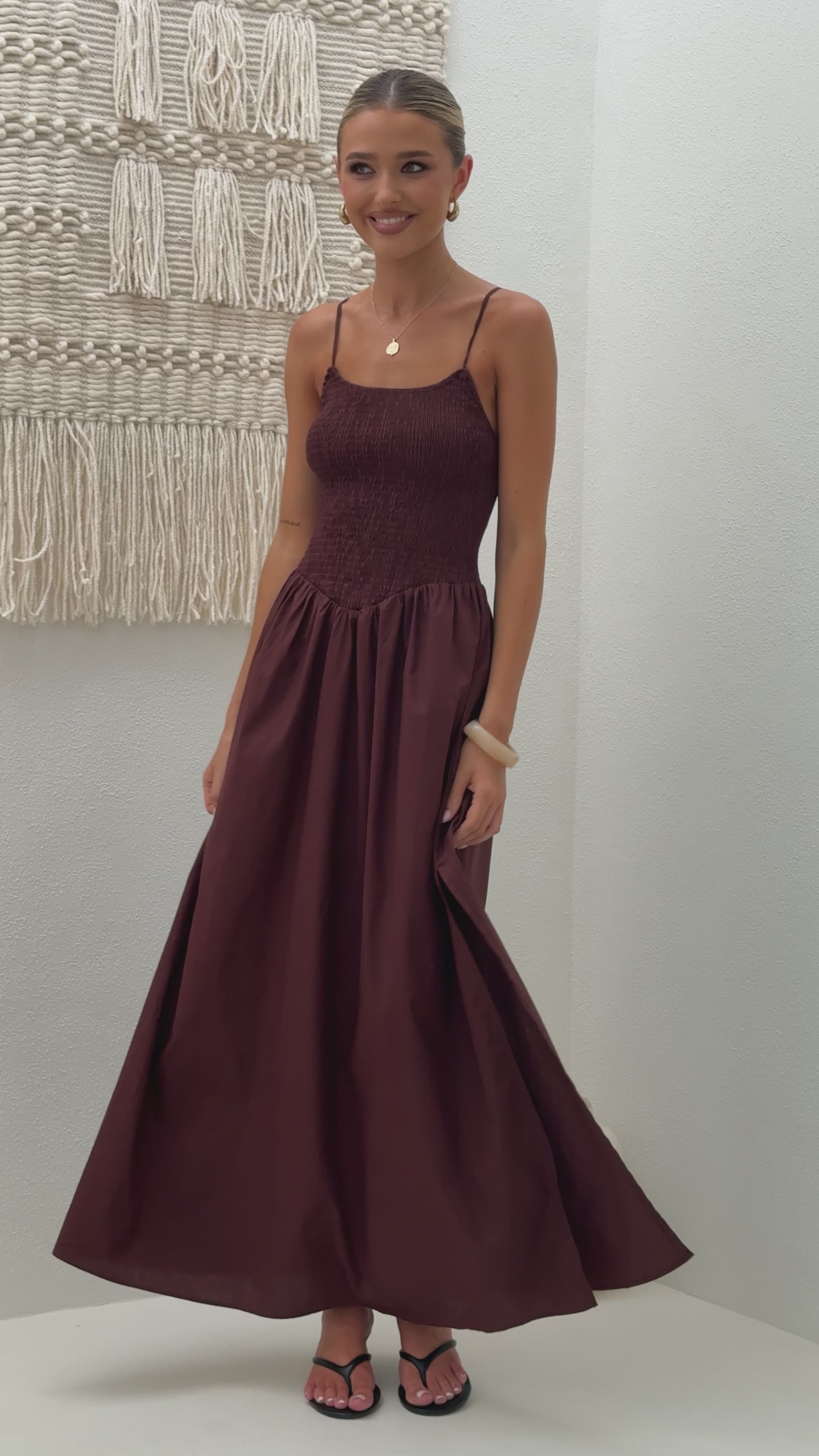 Load video: Gena Maxi Dress - Chocolate - Billy J