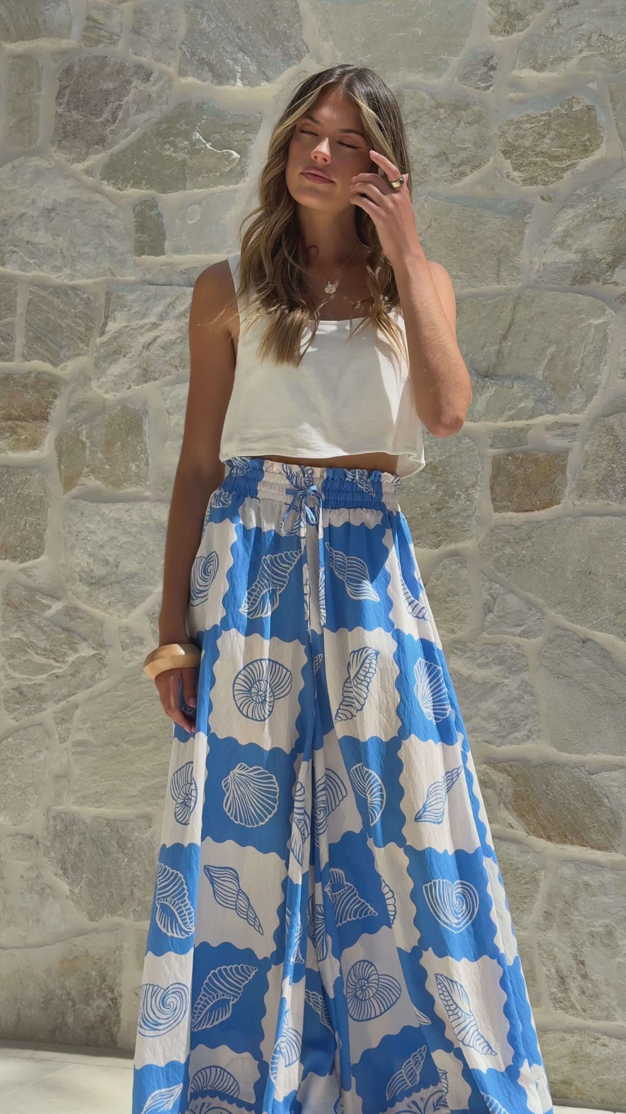 Load video: Avery Wide Leg Pants - La Mer Blue - Billy J