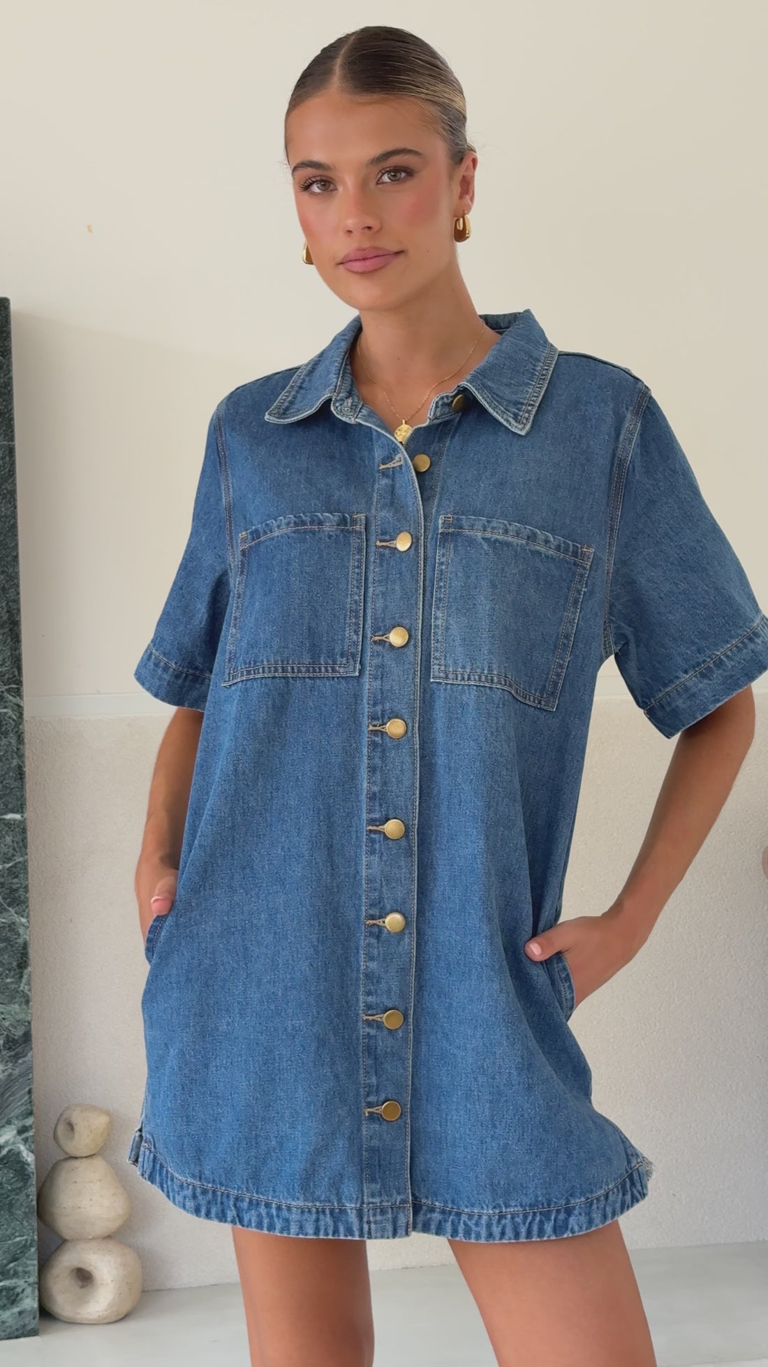 Rayna Denim Mini Dress - Dark Denim - Billy J