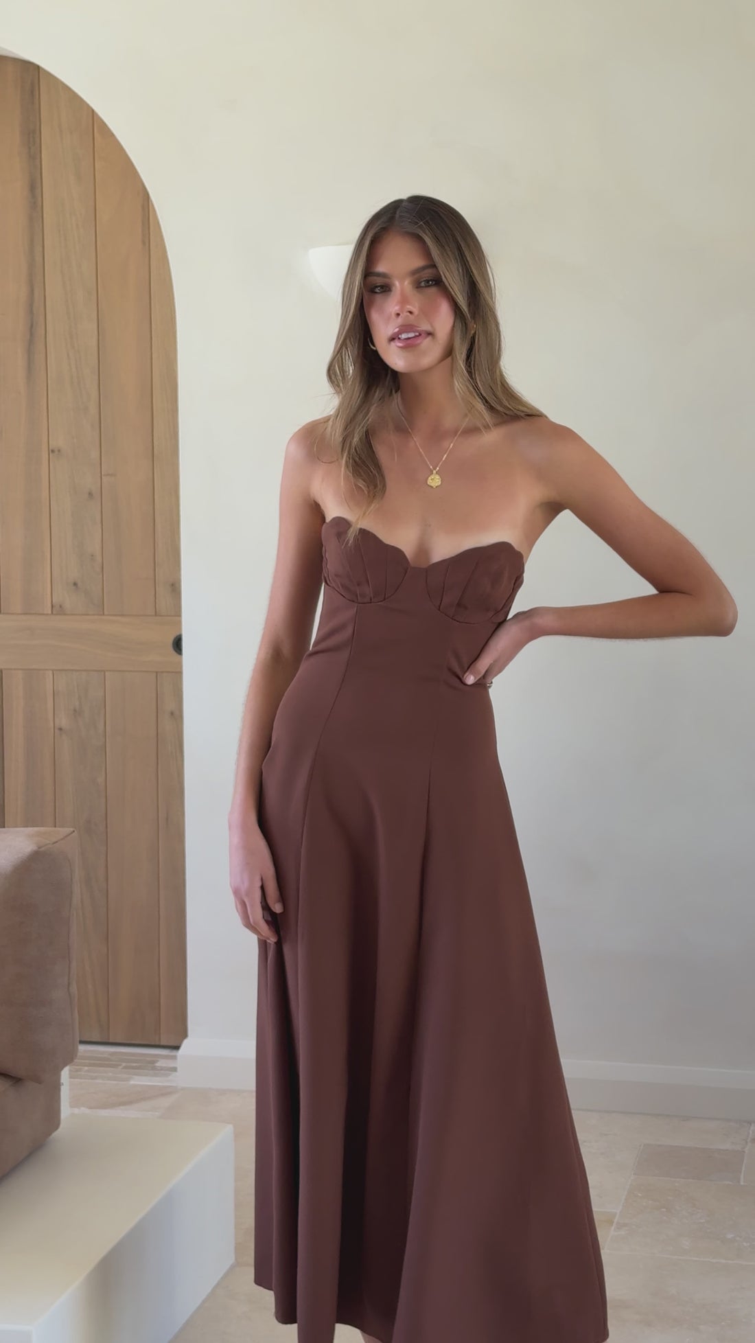 Janessa Strapless Midi Dress - Chocolate - Billy J
