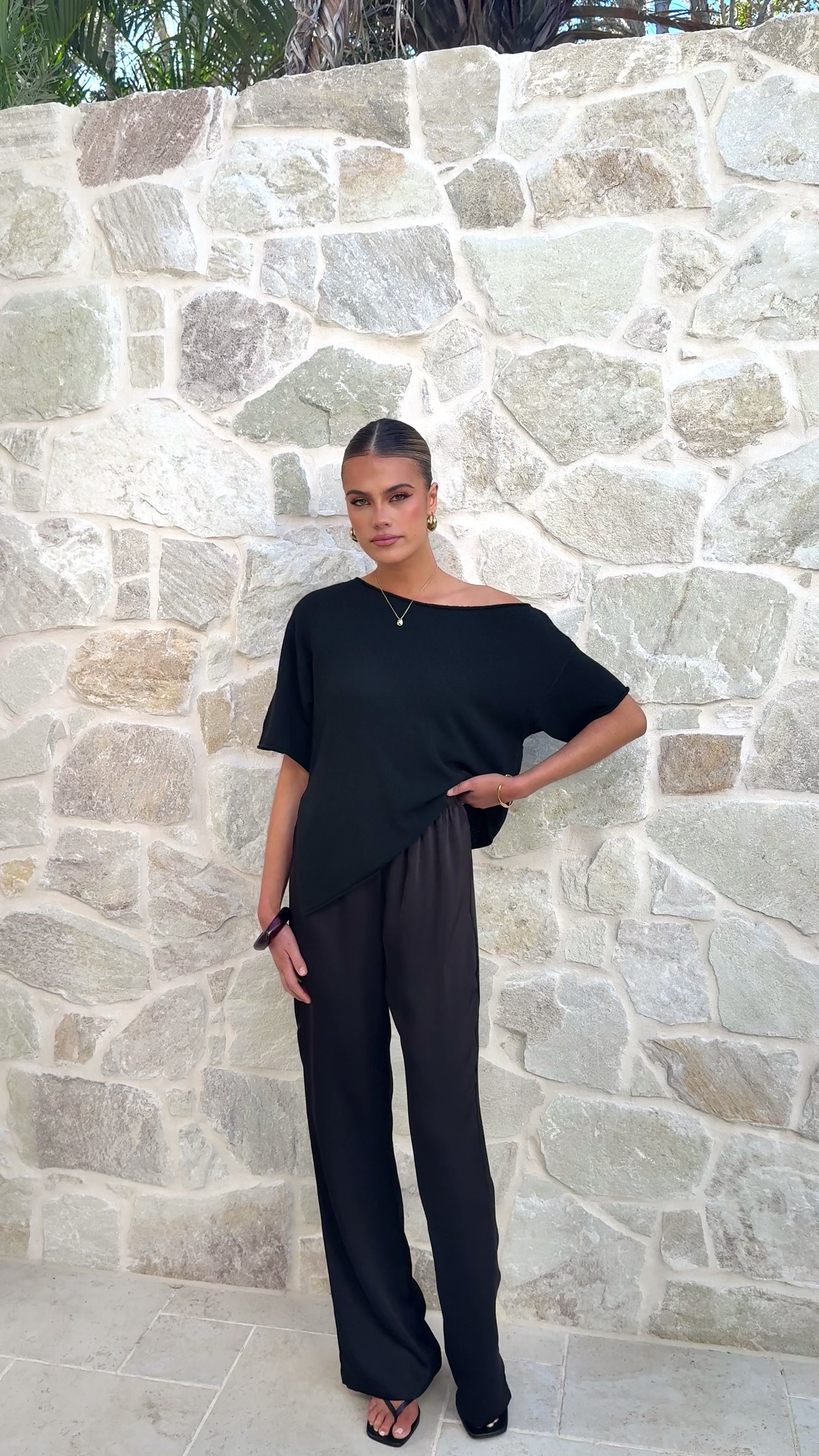 Load video: Blair Off Shoulder Tee - Black - Billy J