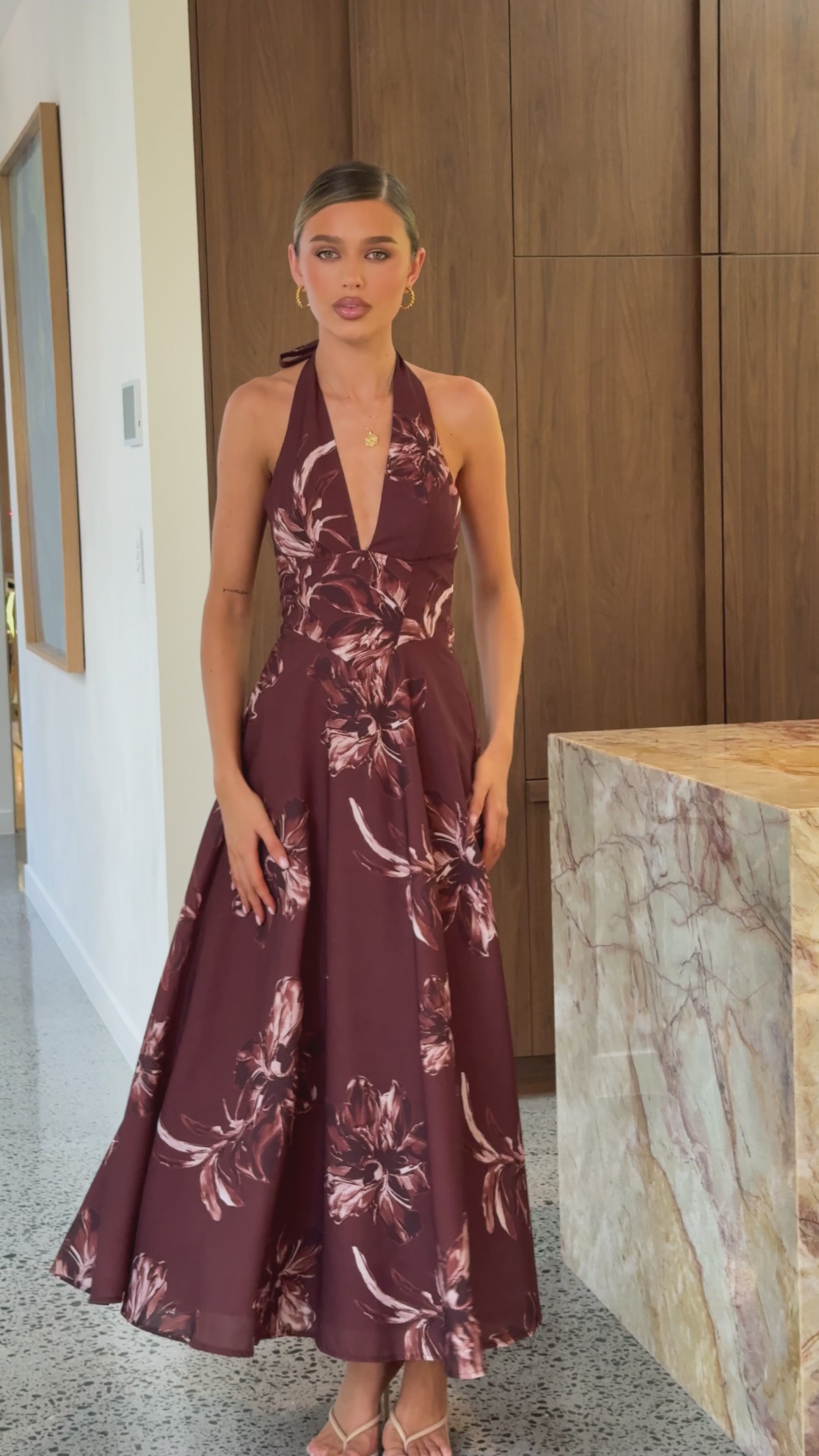 Load video: Skye Maxi Dress - Chocolate Flower - Billy J