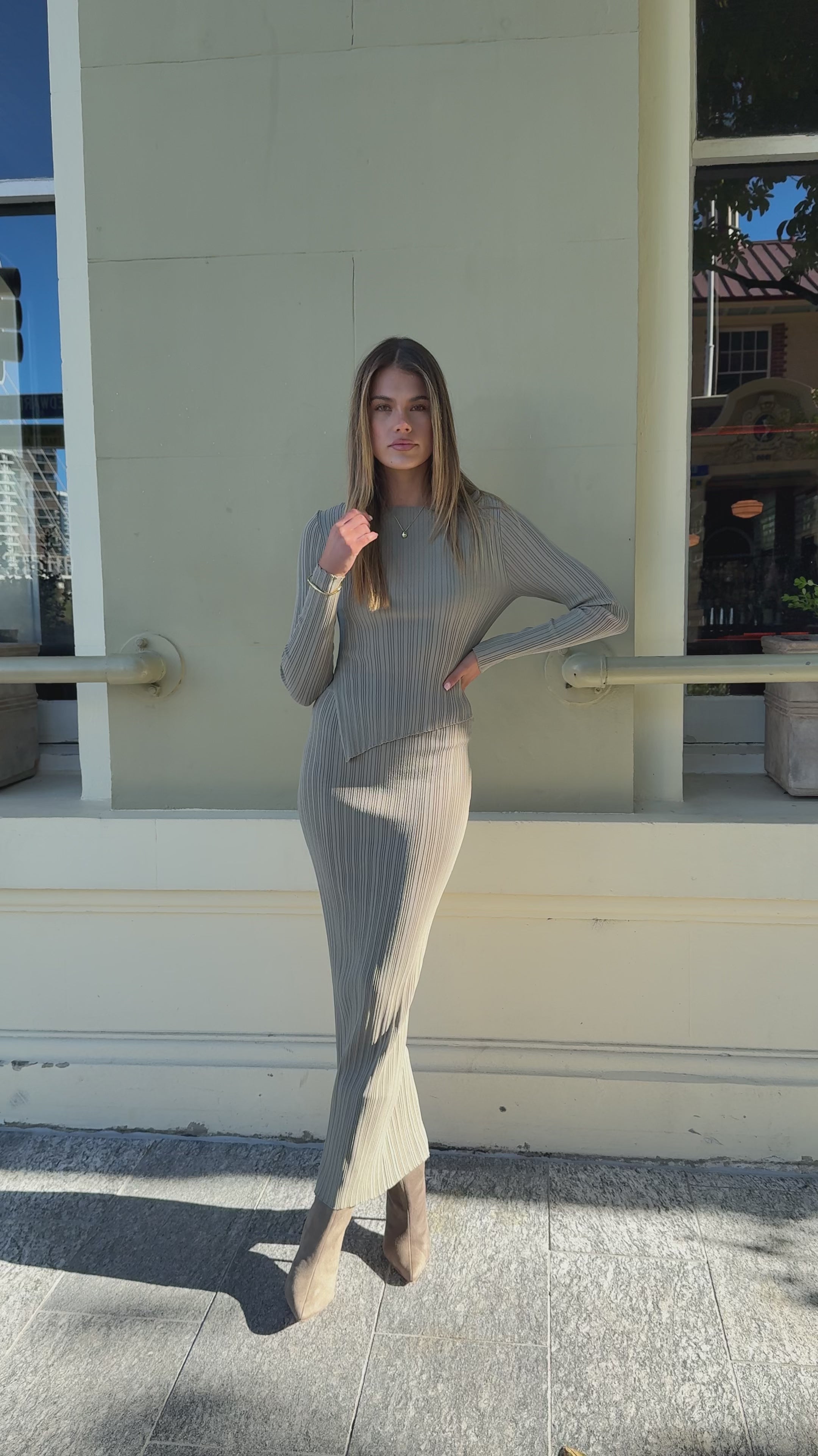 Load video: Isla Maxi Skirt - Khaki - Billy J