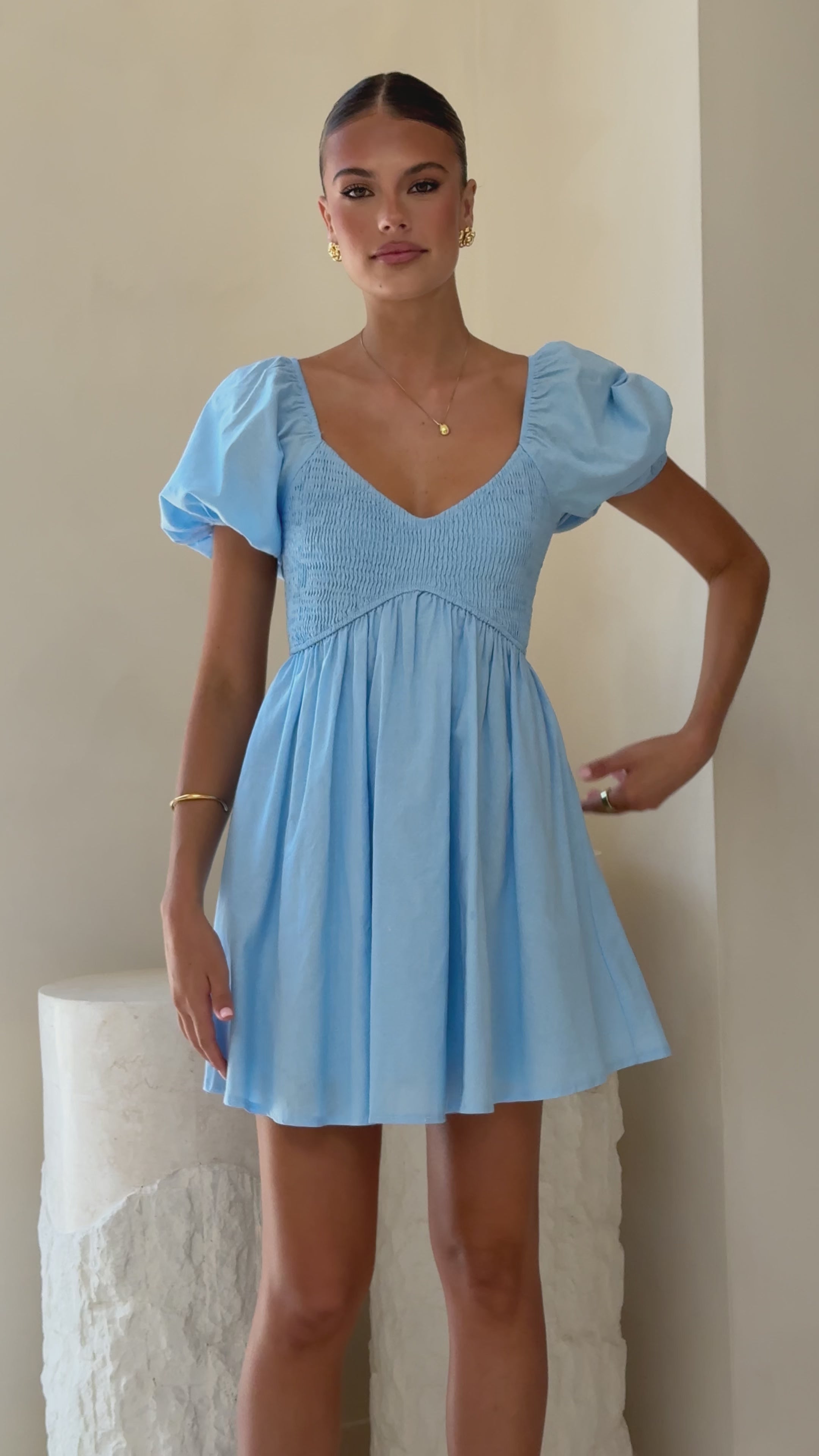Load video: Sahirah Mini Dress - Blue - Billy J
