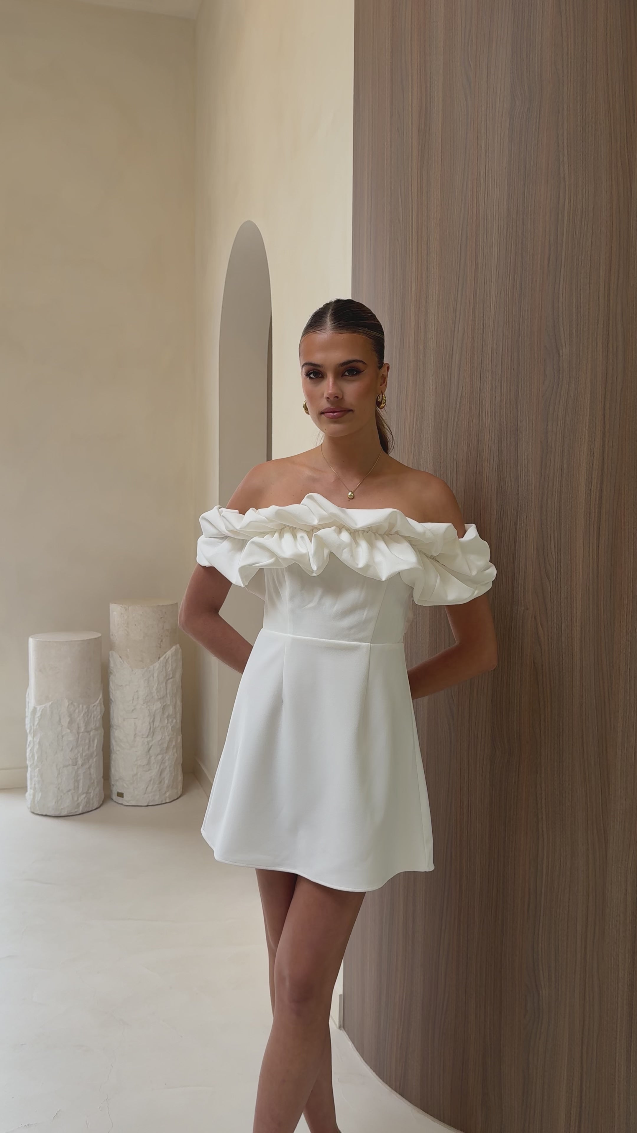 Load video: Bernadette Mini Dress - White - Billy J