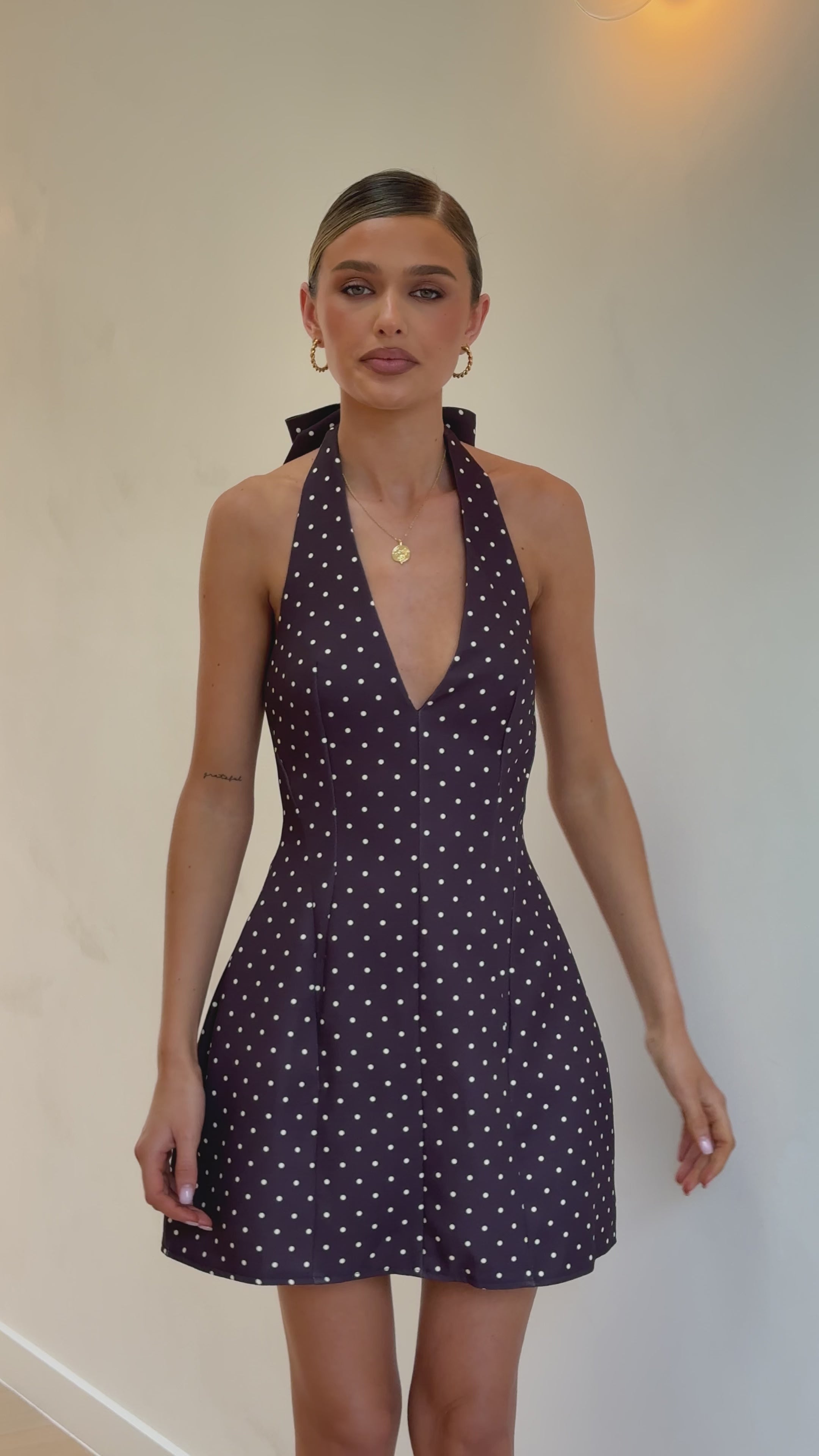 Load video: Lula Mini Dress - Brown Polka - Billy J