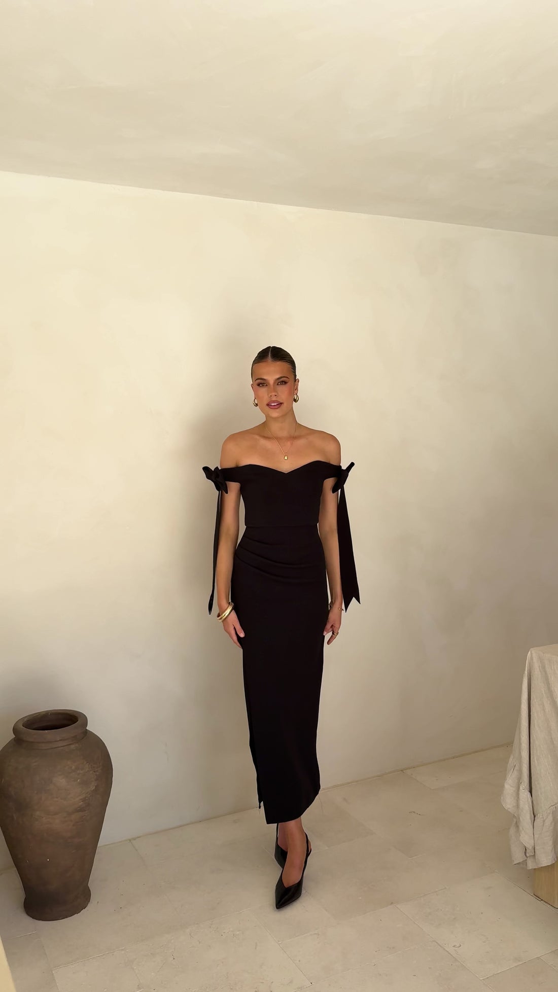 Zylah Off Shoulder Midi Dress - Black - Billy J