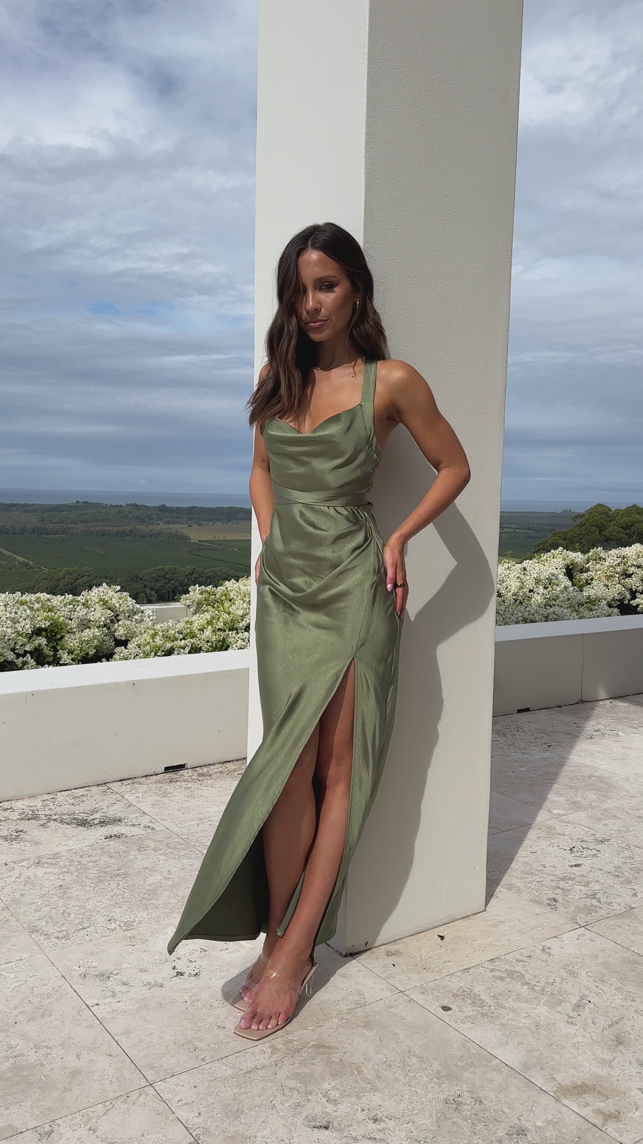 Load video: Zendaya Maxi Dress - Olive - Billy J