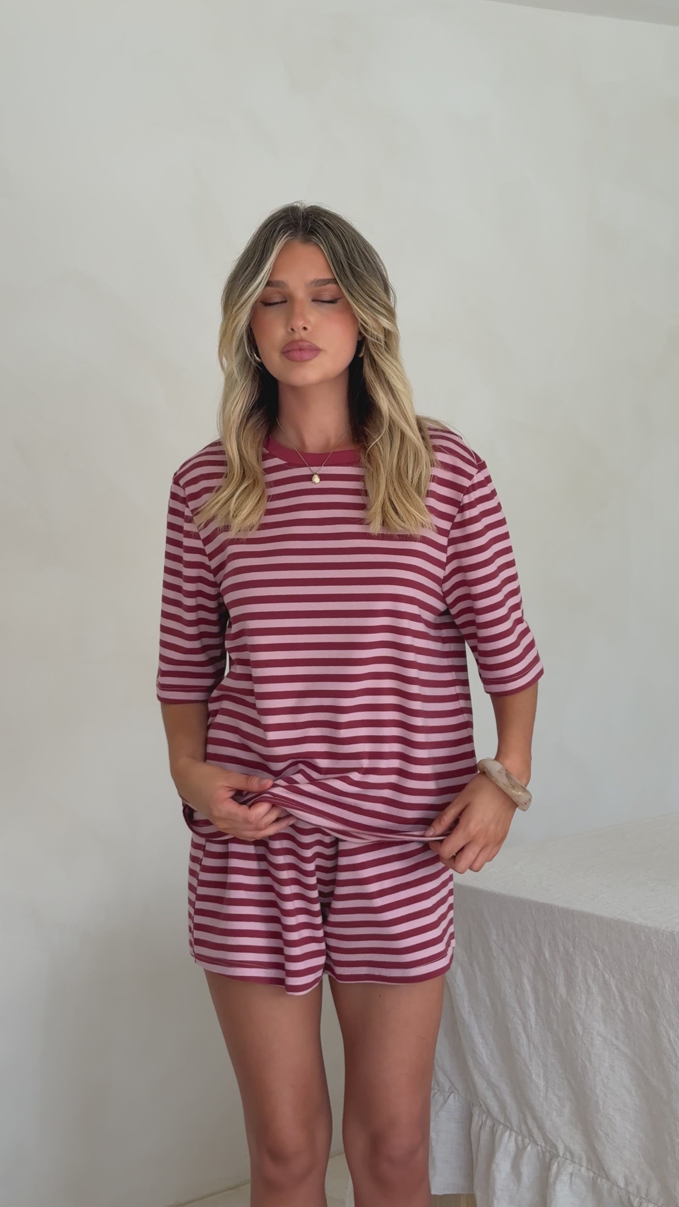 Load video: Bobby Crew Neck Tee - Red Stripe - Billy J