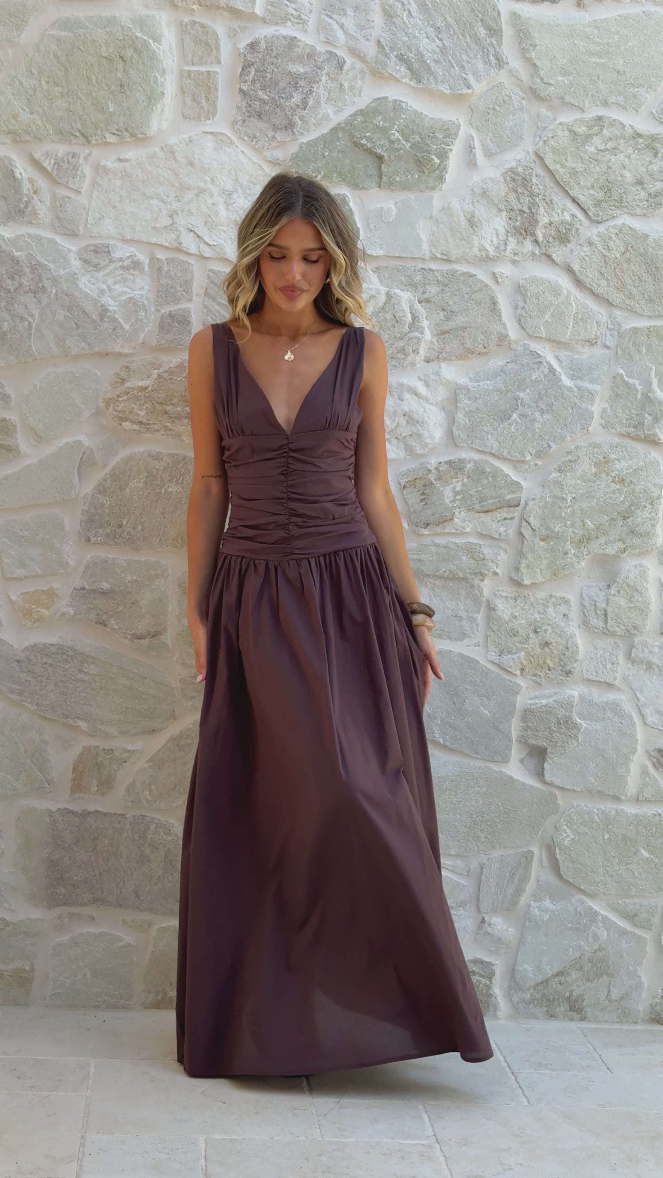 Load video: Sanya Maxi Dress - Chocolate - Billy J