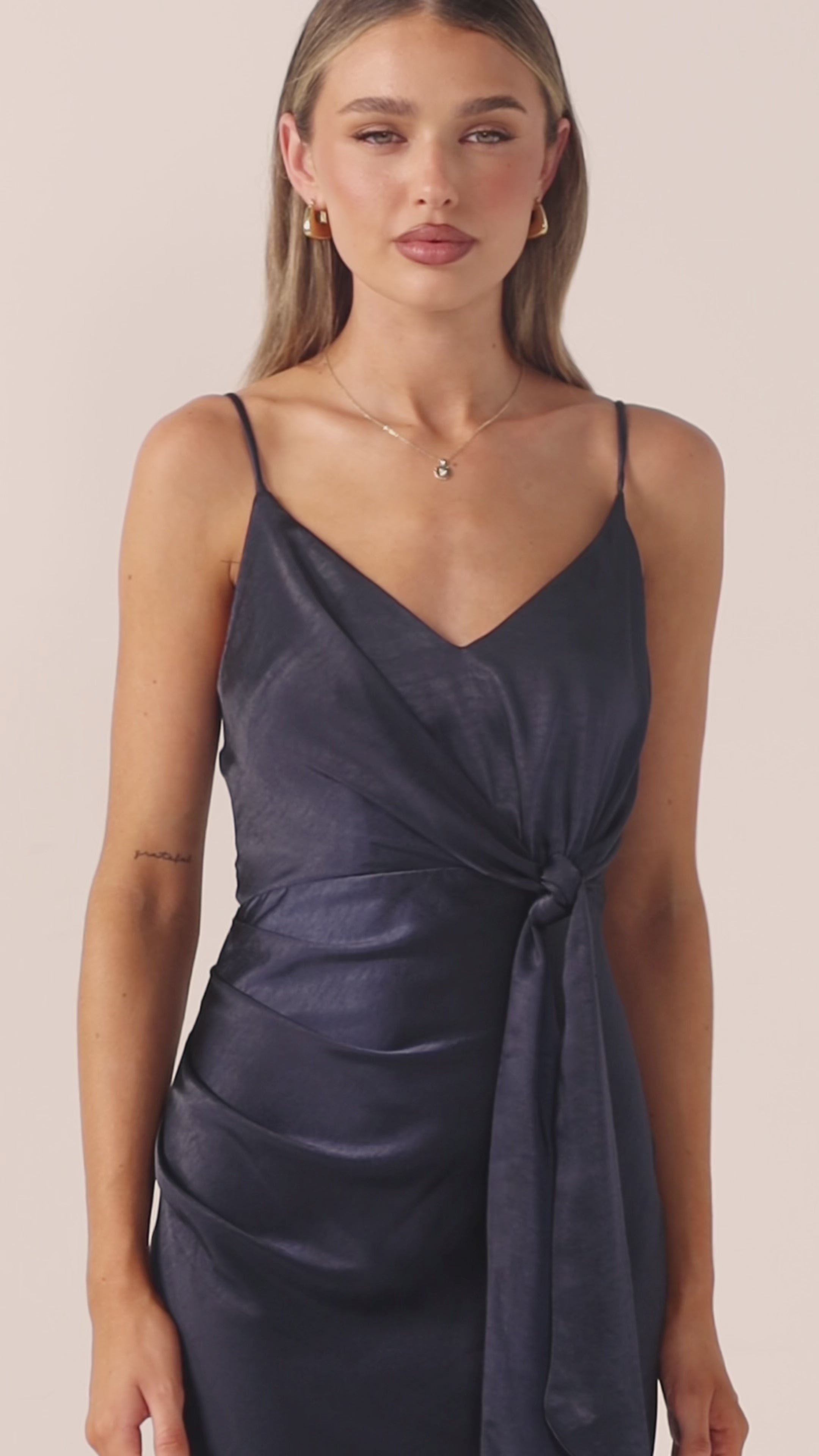 Load video: Yasmeen Tie Front Maxi Dress - Navy