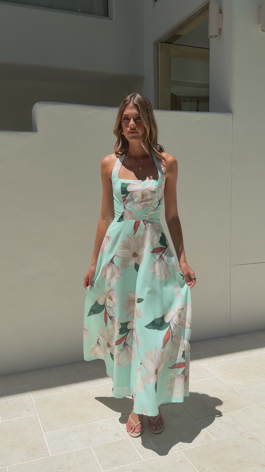 Madelyn Maxi Dress - Aqua/White Floral - Billy J
