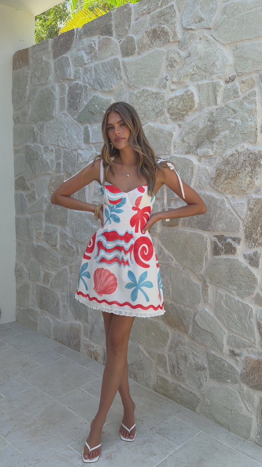 Olliana Mini Dress - Red/Blue Print - Billy J