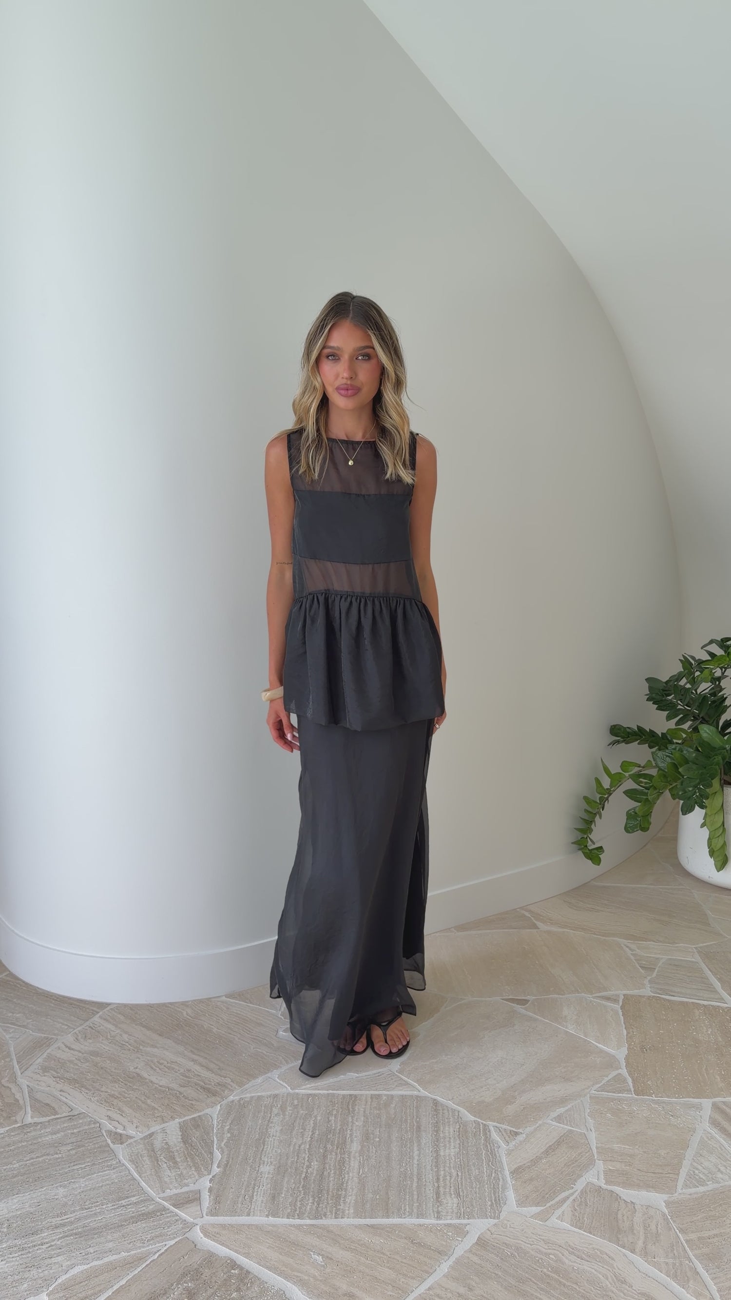 Kelly Sheer Top & Maxi Skirt Set - Black - Billy J