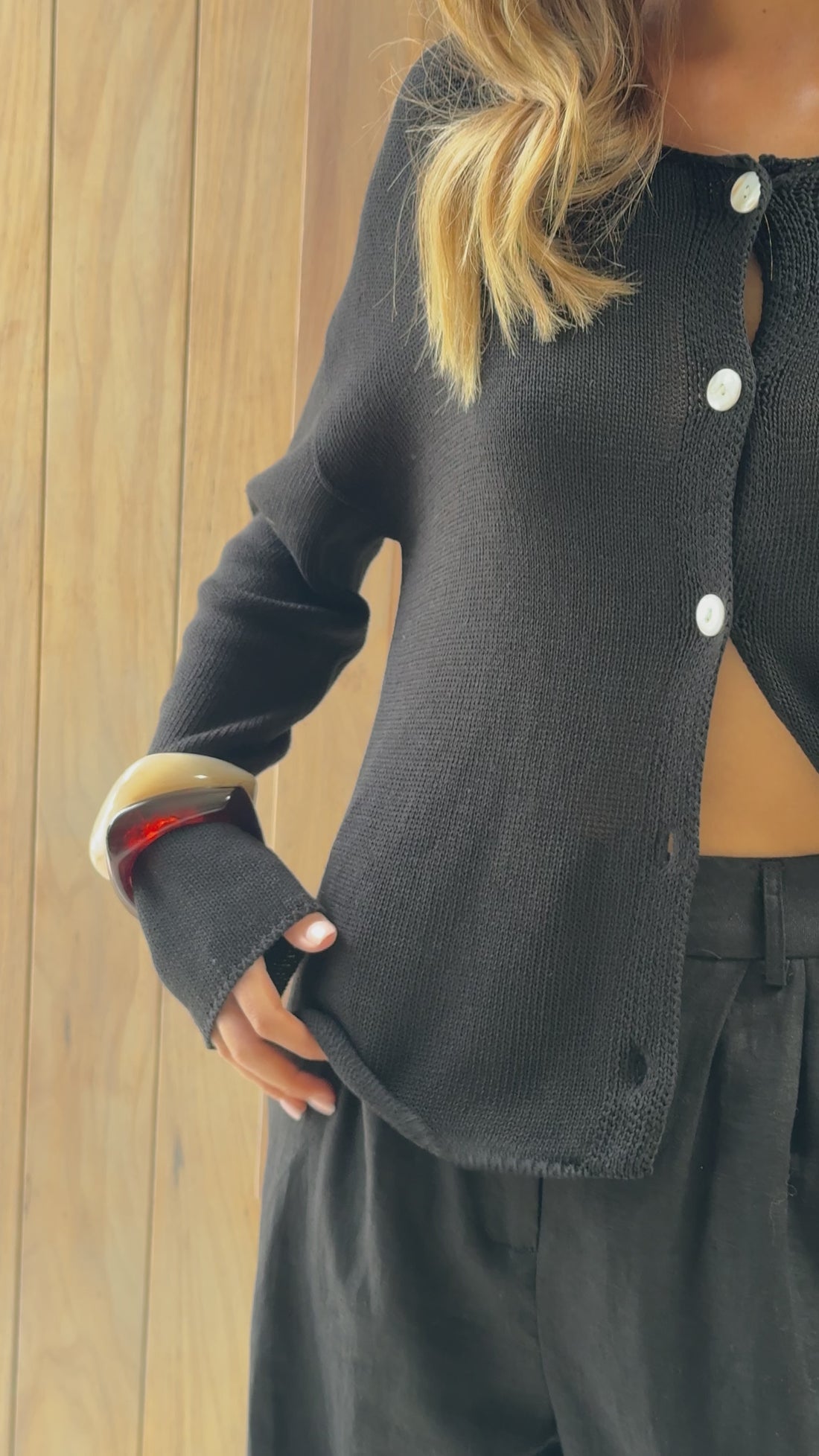 Selara Button Up Cardigan - Black - Billy J