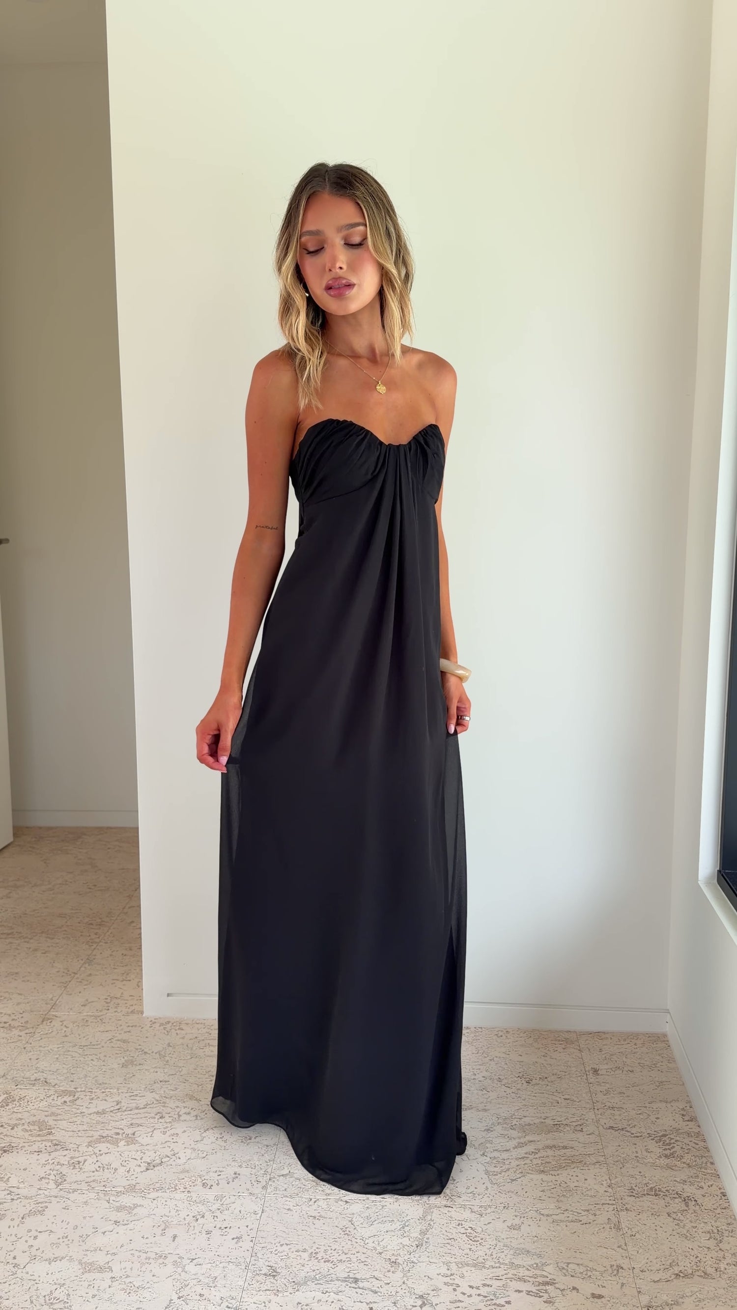 Olivia Strapless Maxi Dress - Black - Billy J