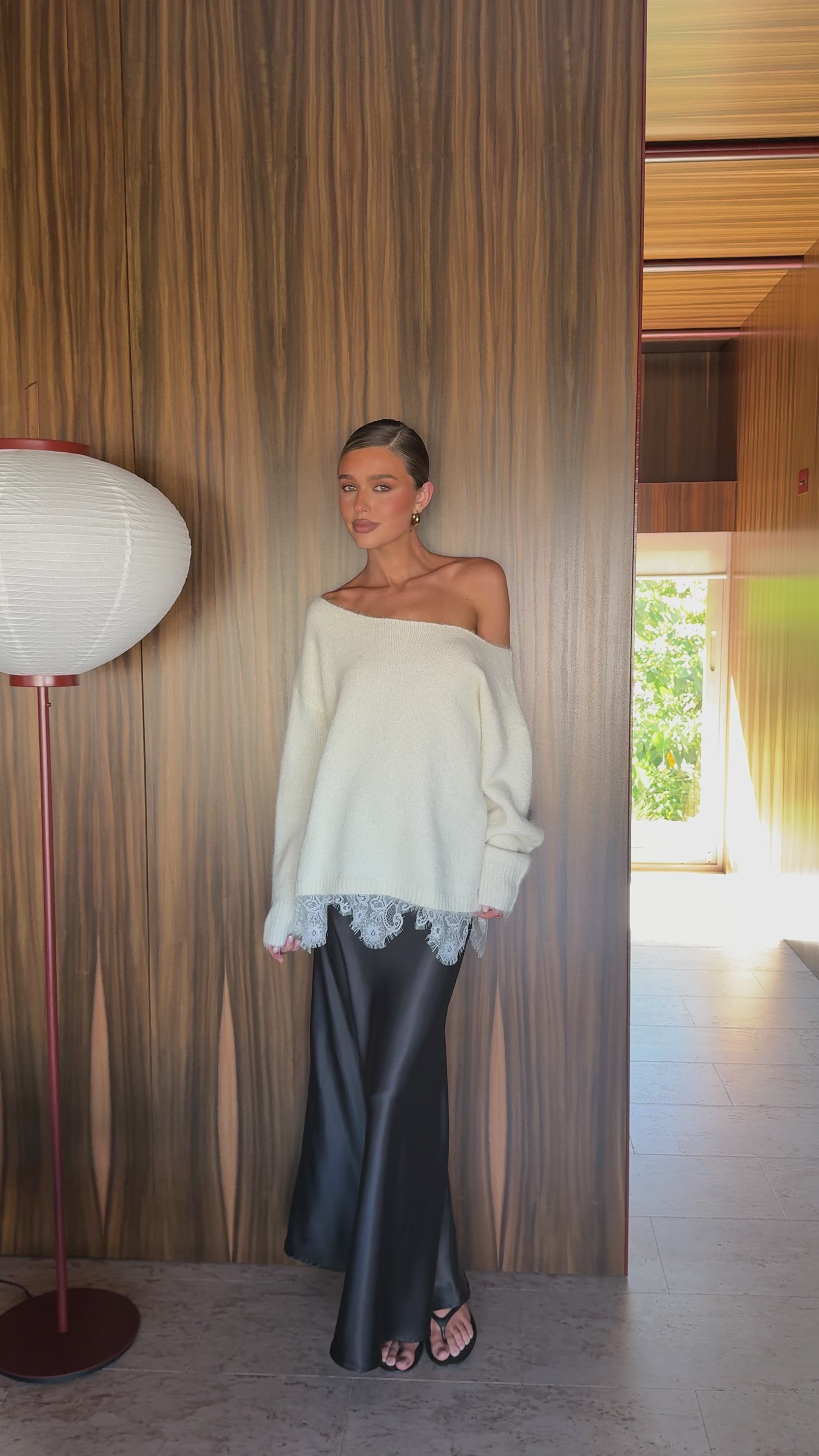 Load video: Lainey Off Shoulder Knit - Cream - Billy J