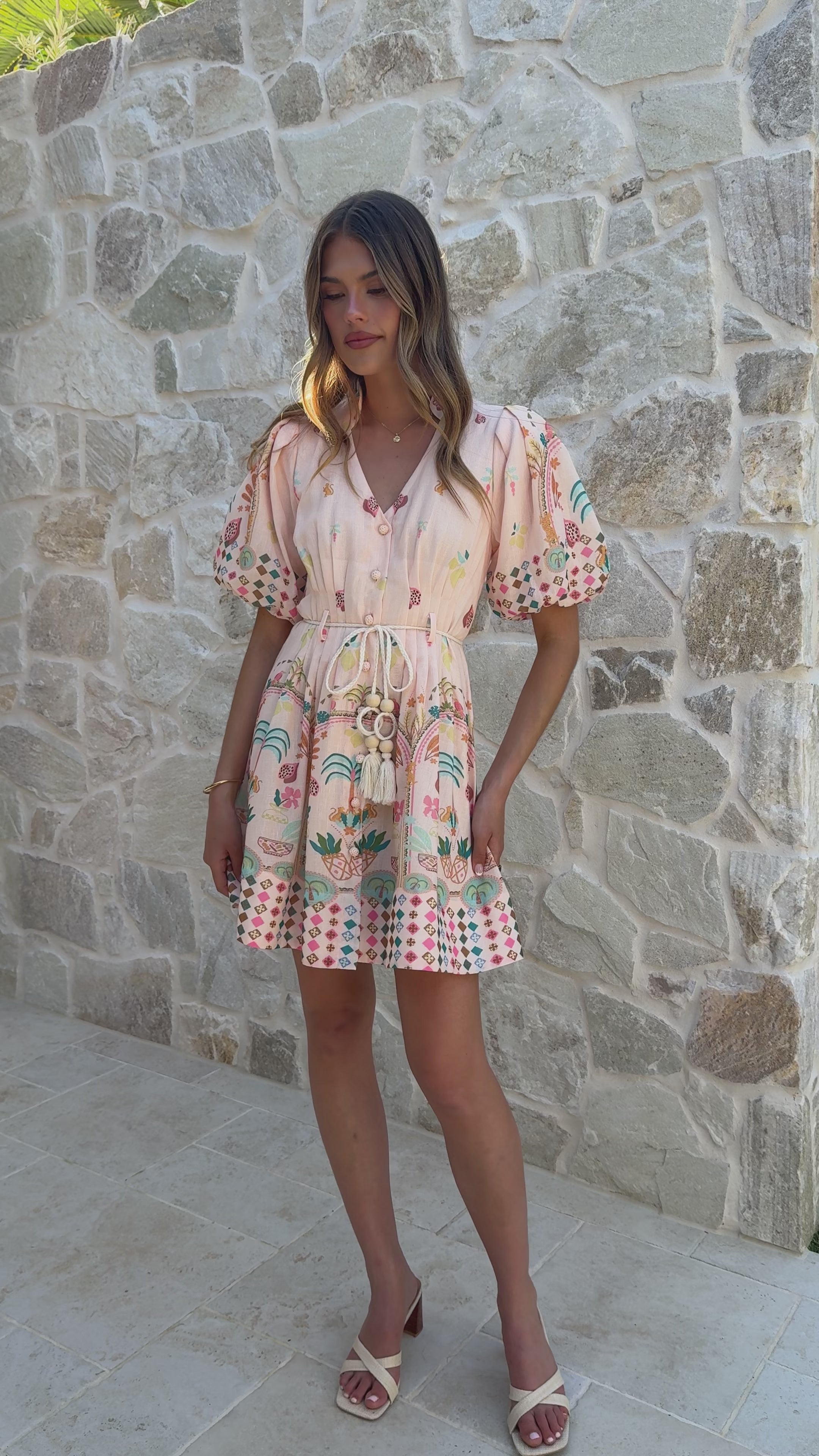 Load video: Misty Mini Dress - Acacia Palm - Billy J