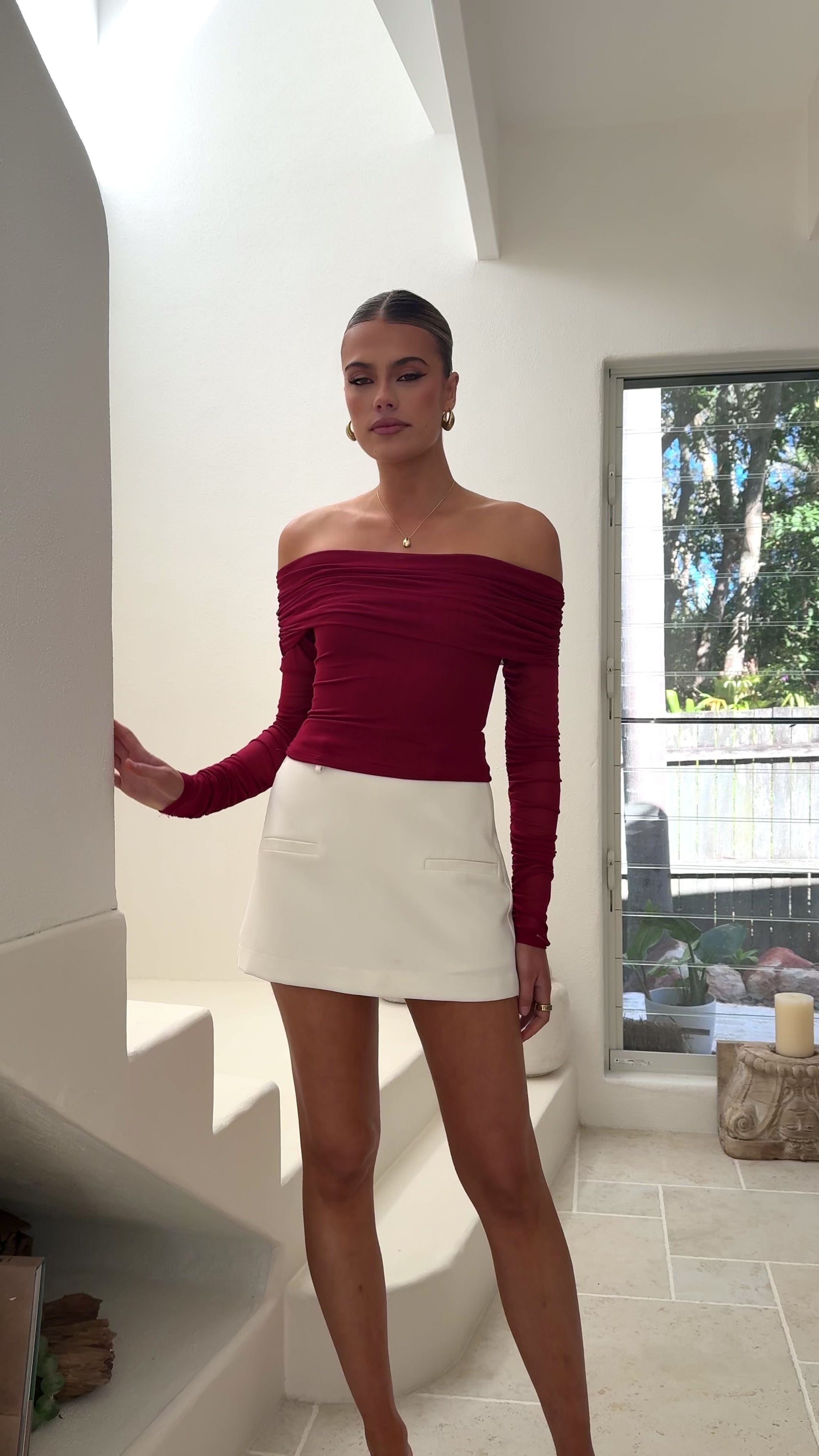Isadora Off Shoulder Top - Wine - Billy J