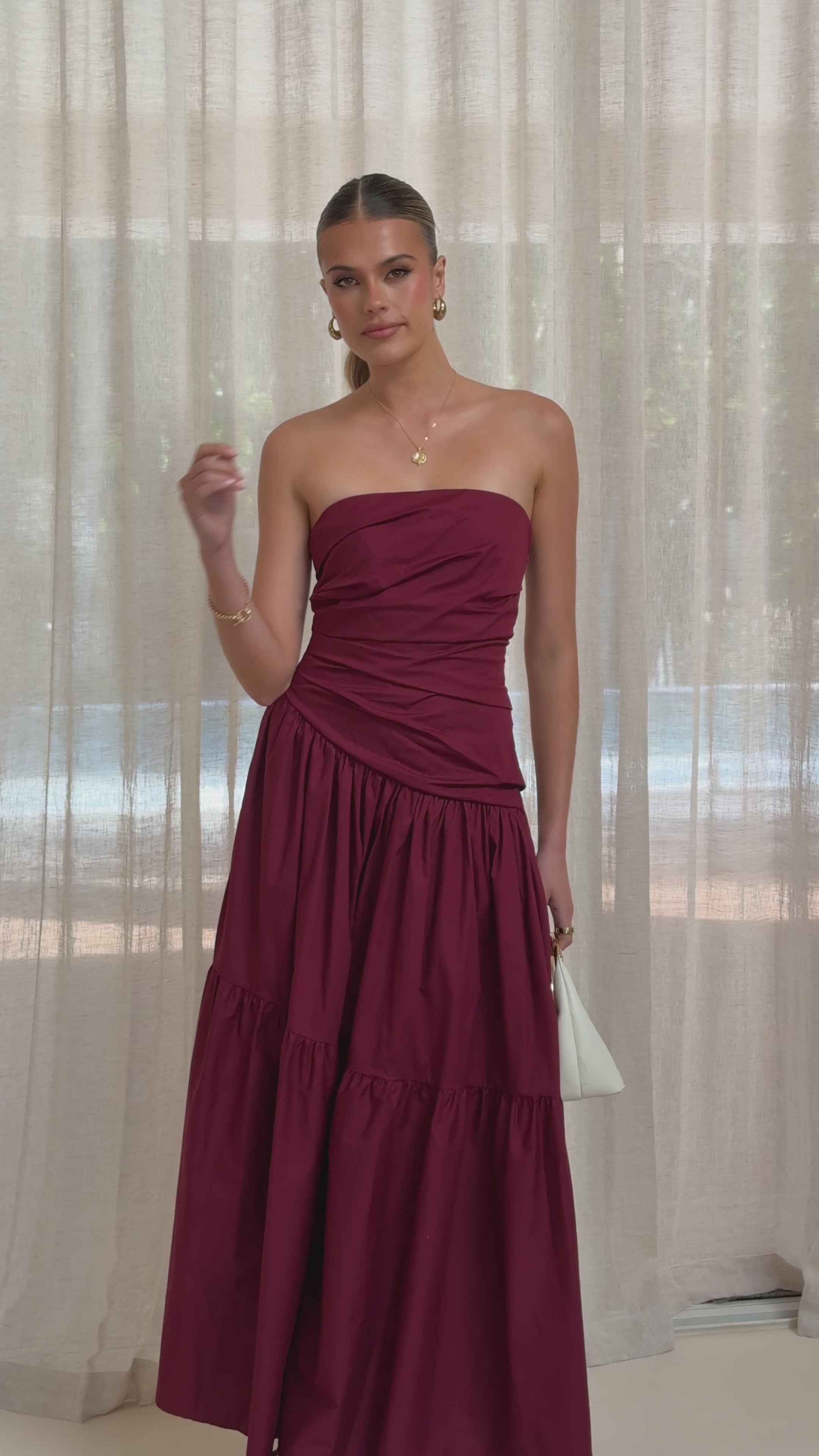 Load video: Lola Maxi Dress - Burgundy - Billy J