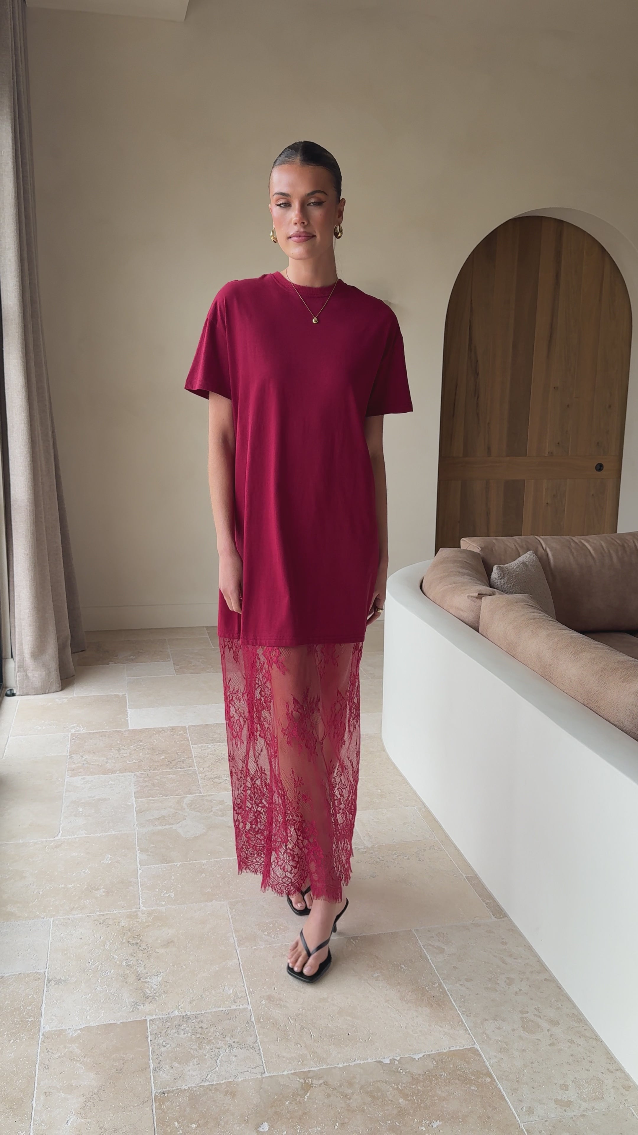 Load video: Adora T-Shirt Maxi Dress - Wine - Billy J