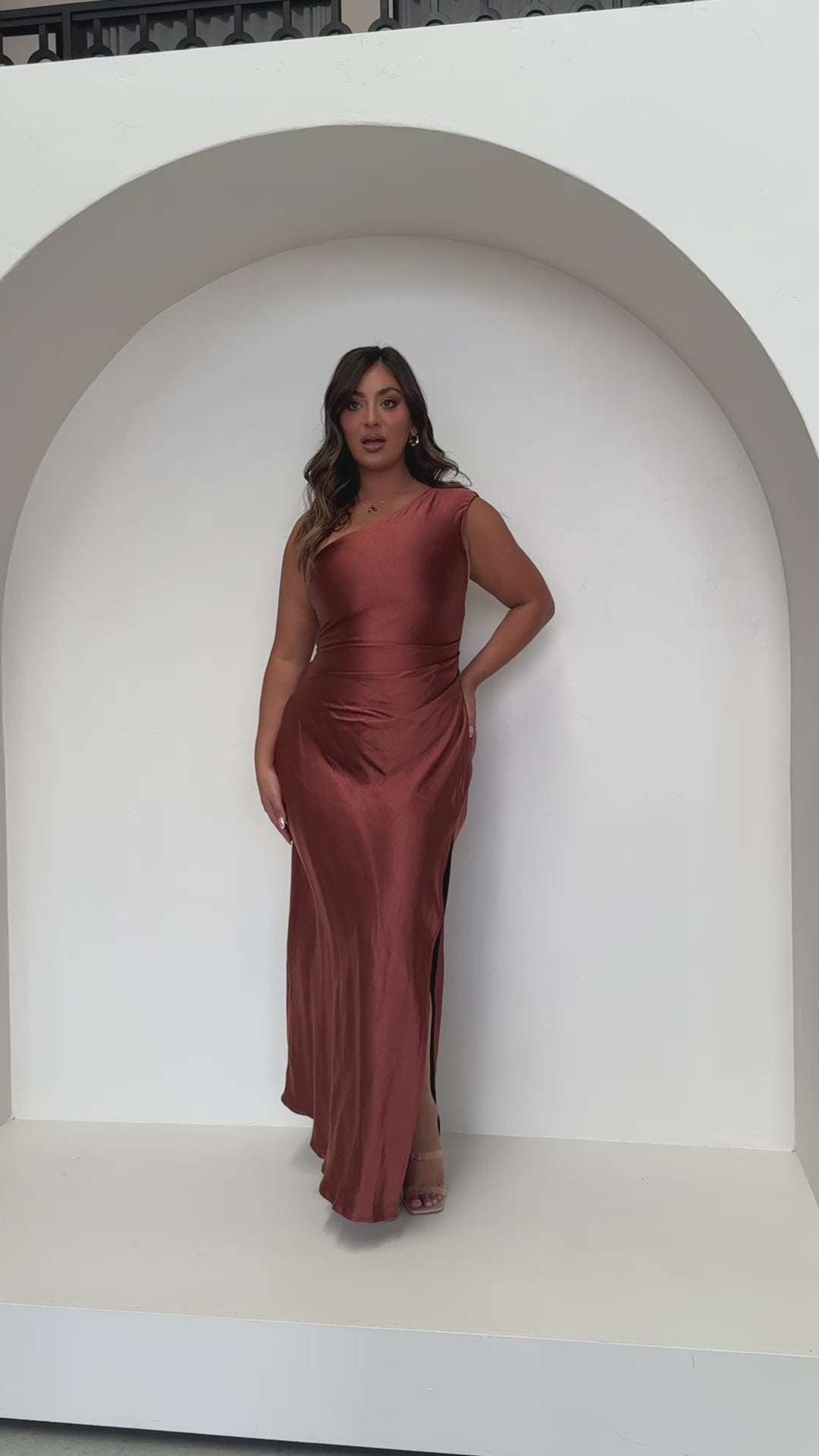 Load video: Victoria Maxi Dress - Rust - Billy J